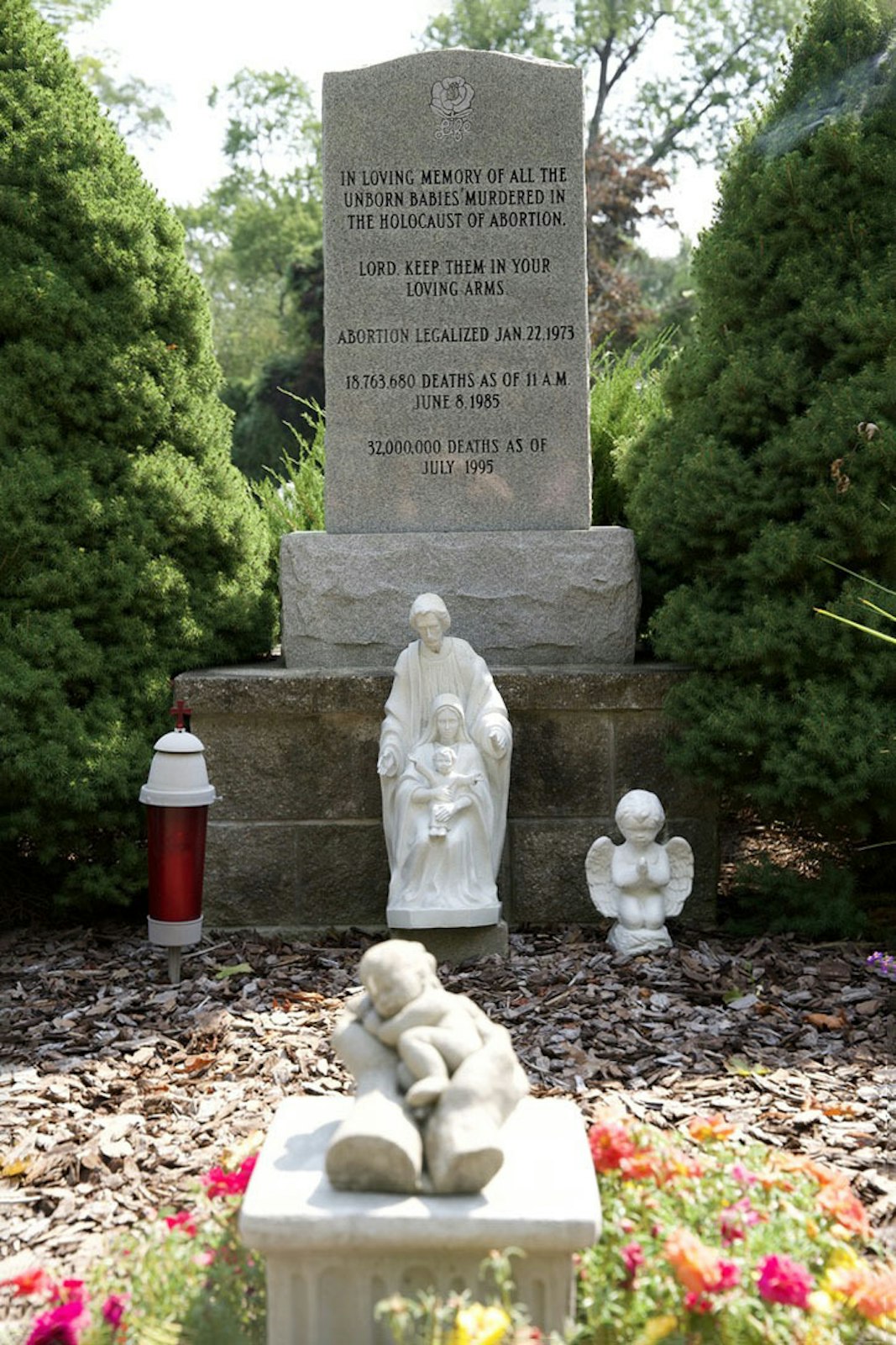 A gravesite marks the location where 30 victims of abortion are buried at Assumption Grotto Cemetery in northwest Detroit.