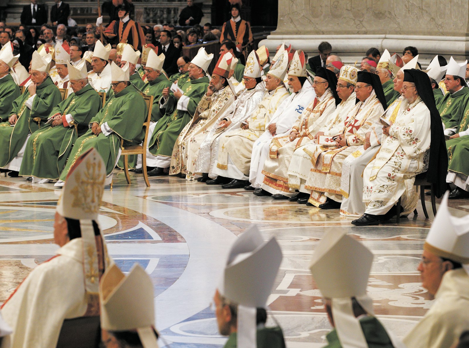 Archbishop Vigneron, far right, participates in the closing Mass of the Synod of Bishops for the Middle East led by Pope Benedict XVI at St. Peter's Basilica in Rome in October 2010. Archbishop Vigneron was one of three North American archbishops to take part in the synod, which discussed the plight of Christians in the Middle East and the Holy Land. (CNS photo)