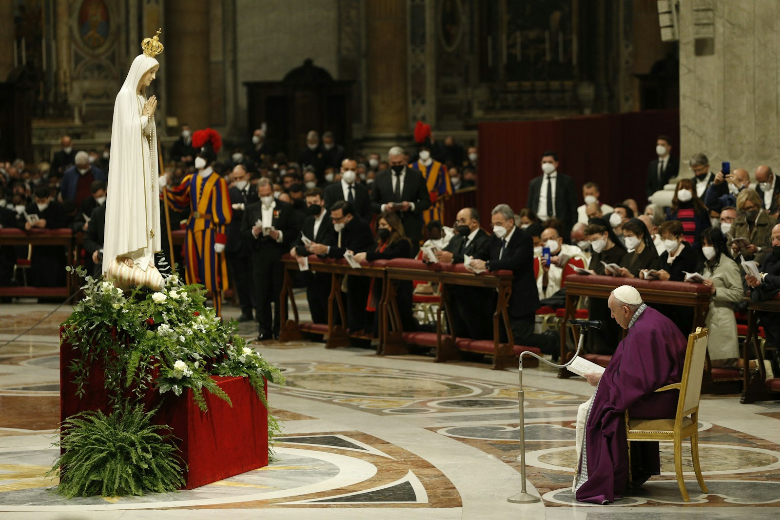 Pope Francis consecrates the world and, in particular, Ukraine and Russia to the Immaculate Heart of Mary during a Lenten penance service in St. Peter's Basilica at the Vatican March 25, 2022. (CNS photo/Paul Haring)