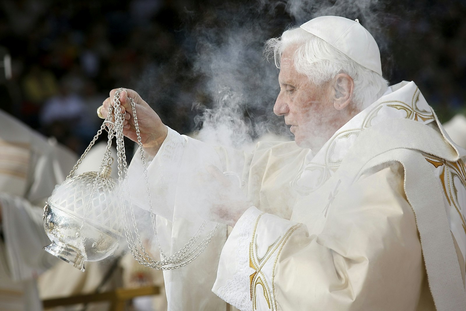 Pope Benedict XVI uses incense while celebrating Mass at Yankee Stadium in New York April 20, 2008. (CNS photo/Nancy Wiechec)