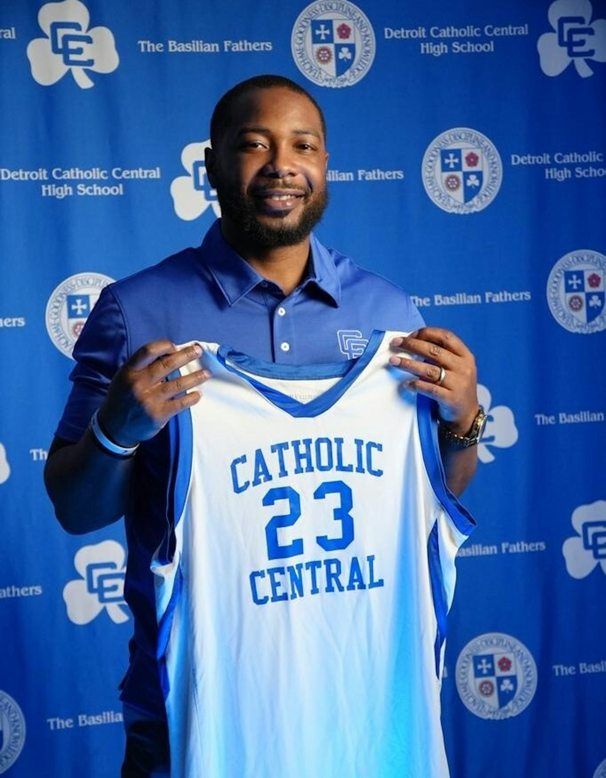 Tory Jackson is the fifth head basketball coach in Catholic Central’s history. “In a lot of ways CC is like a mini version of Notre Dame,” where he was captain of the Fighting Irish team his senior year. “Notre Dame is my second home, so for me this feels like coming home,” he said. (Photo courtesy of Catholic Central Athletic Department)