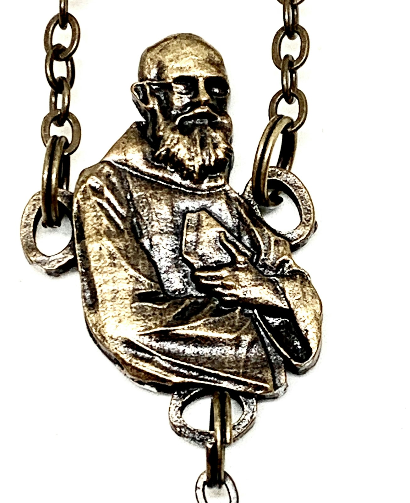 A custom rosary designed by Ghirelli features the likeness of Blessed Solanus Casey.