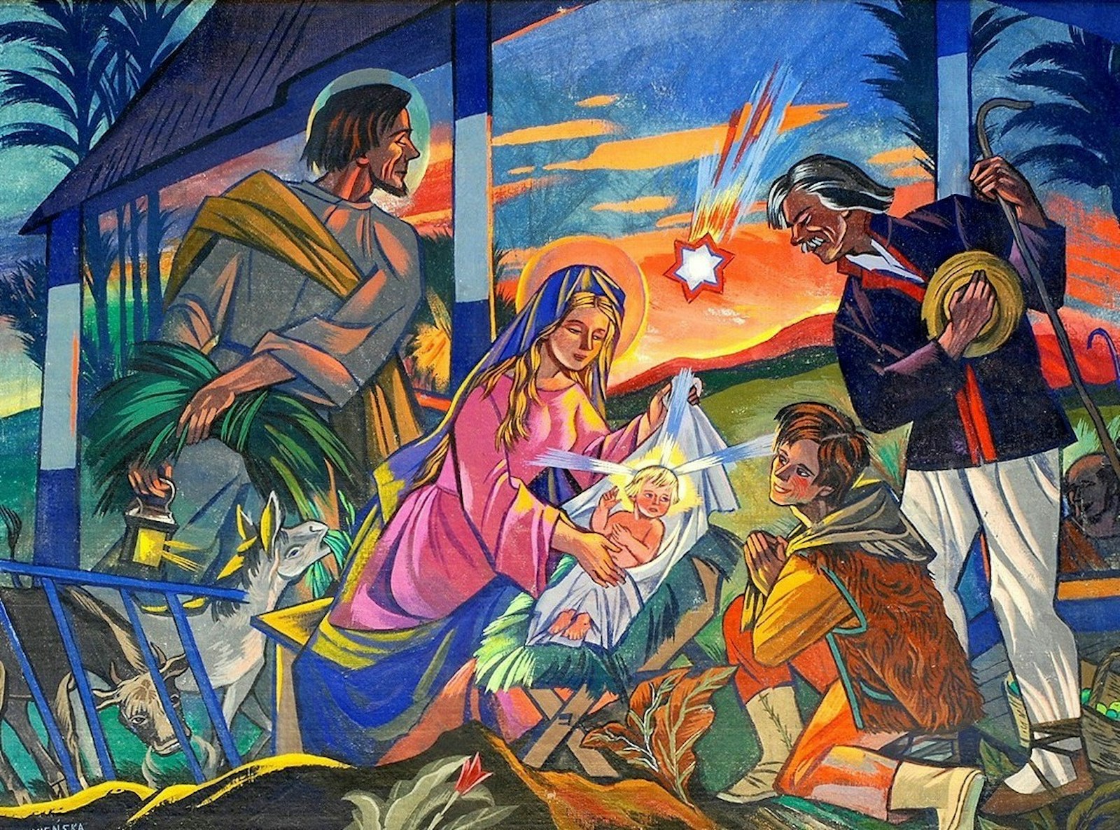 "Adoration of the Shepherds," Zofia Stryjeńska (1891-1976), one of many artistic pieces the Polish Institute for Culture and Research at the Orchard Lake Schools has that Radzilowski wants the institution to better promote. Stryjeńska’s work often combined Polish folk motifs with the art deco style. Her paintings are characterized by clean lines and bright colors showing stylized, ornamental folk designs drawn from regional dress and architecture. (Photo courtesy of the Polish Institute for Culture and Research)