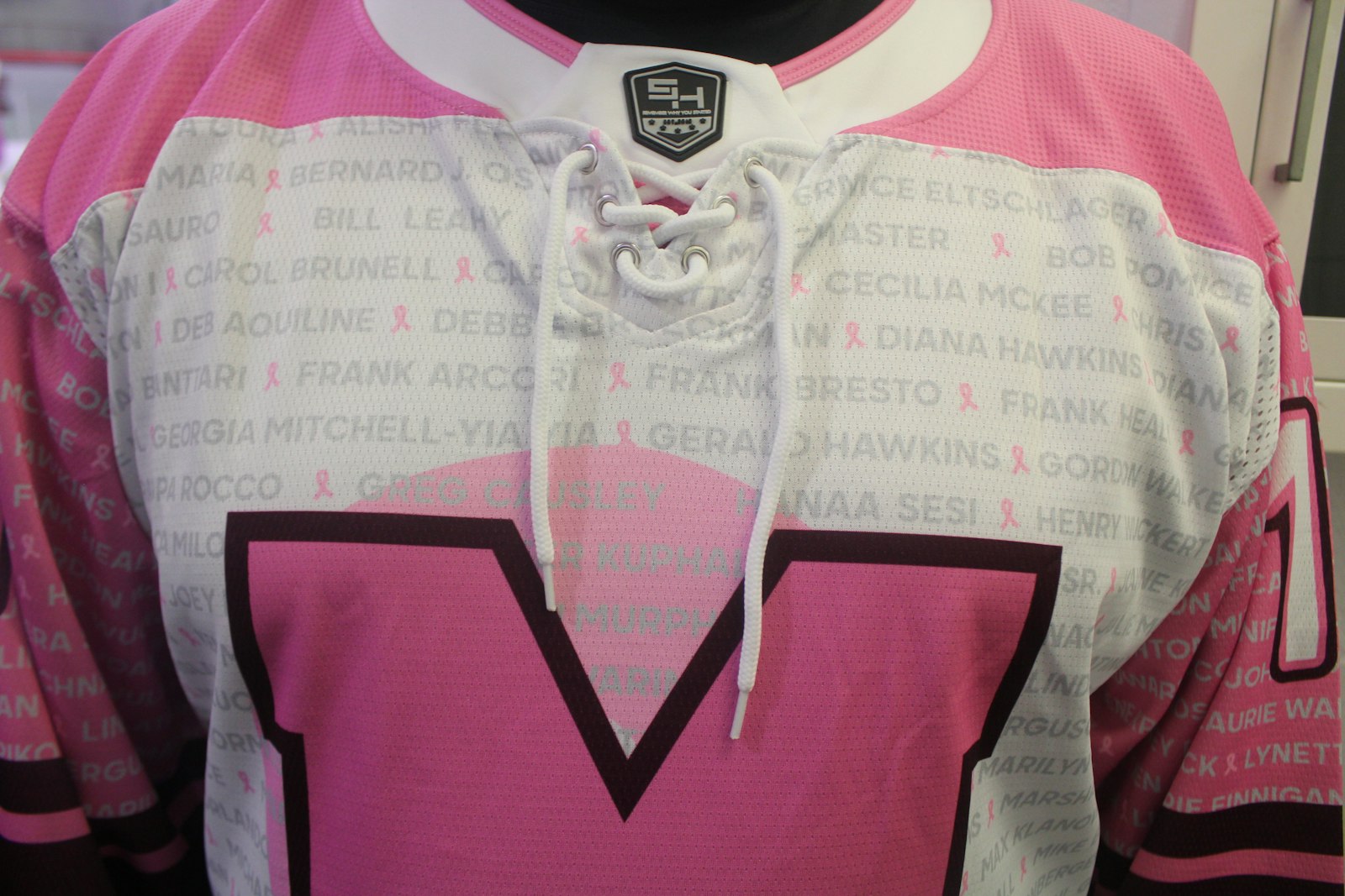 The detail in the St. Mary’s jerseys commemorates 220 people who are either cancer fighters, loved ones or survivors.