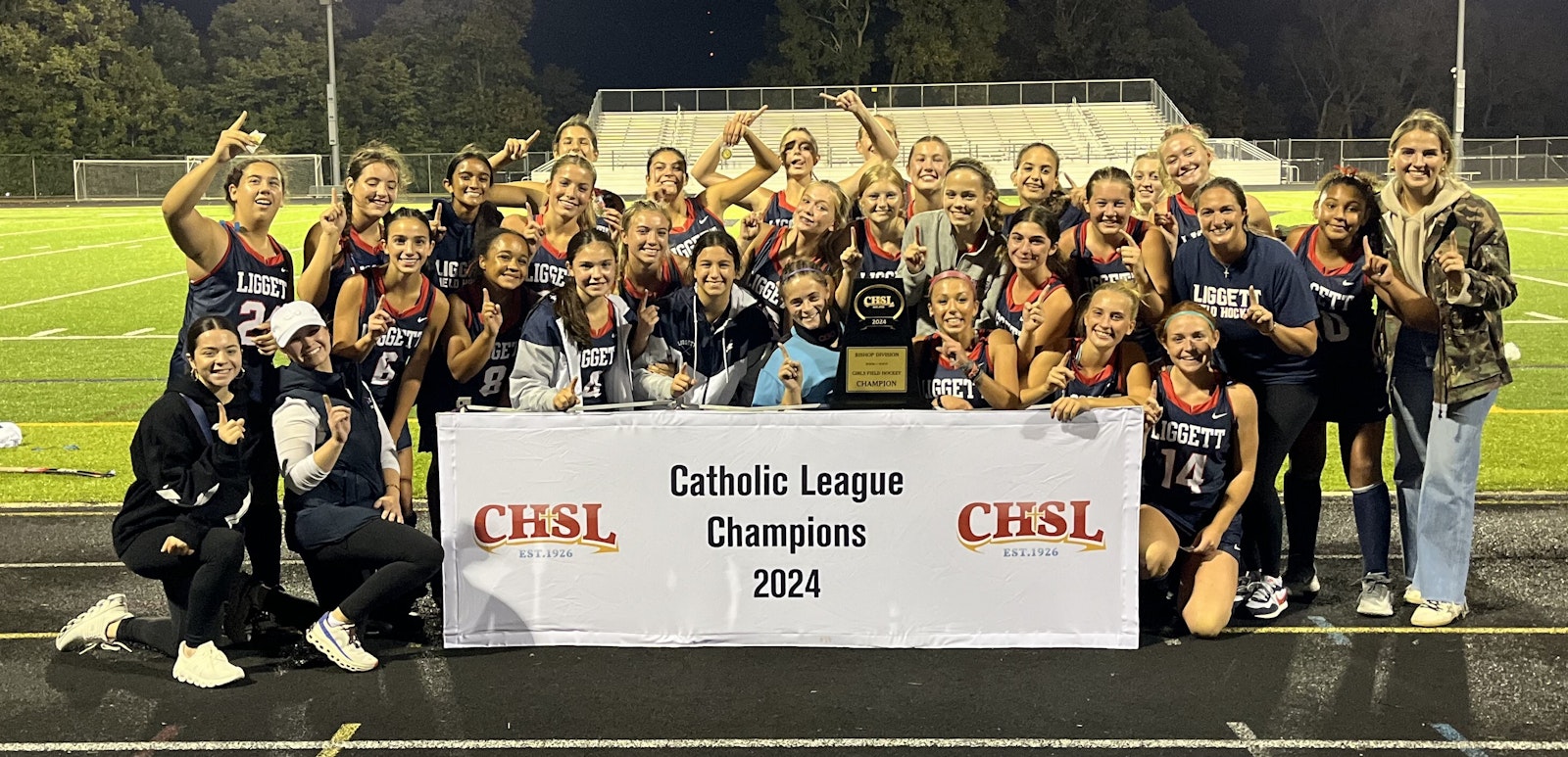 Grosse Pointe Woods University Liggett won a shootout to win the Bishop Division girls field hockey title, 4-3, against Bloomfield Hills Marian. (Photo courtesy of Mike Evoy CHSL)