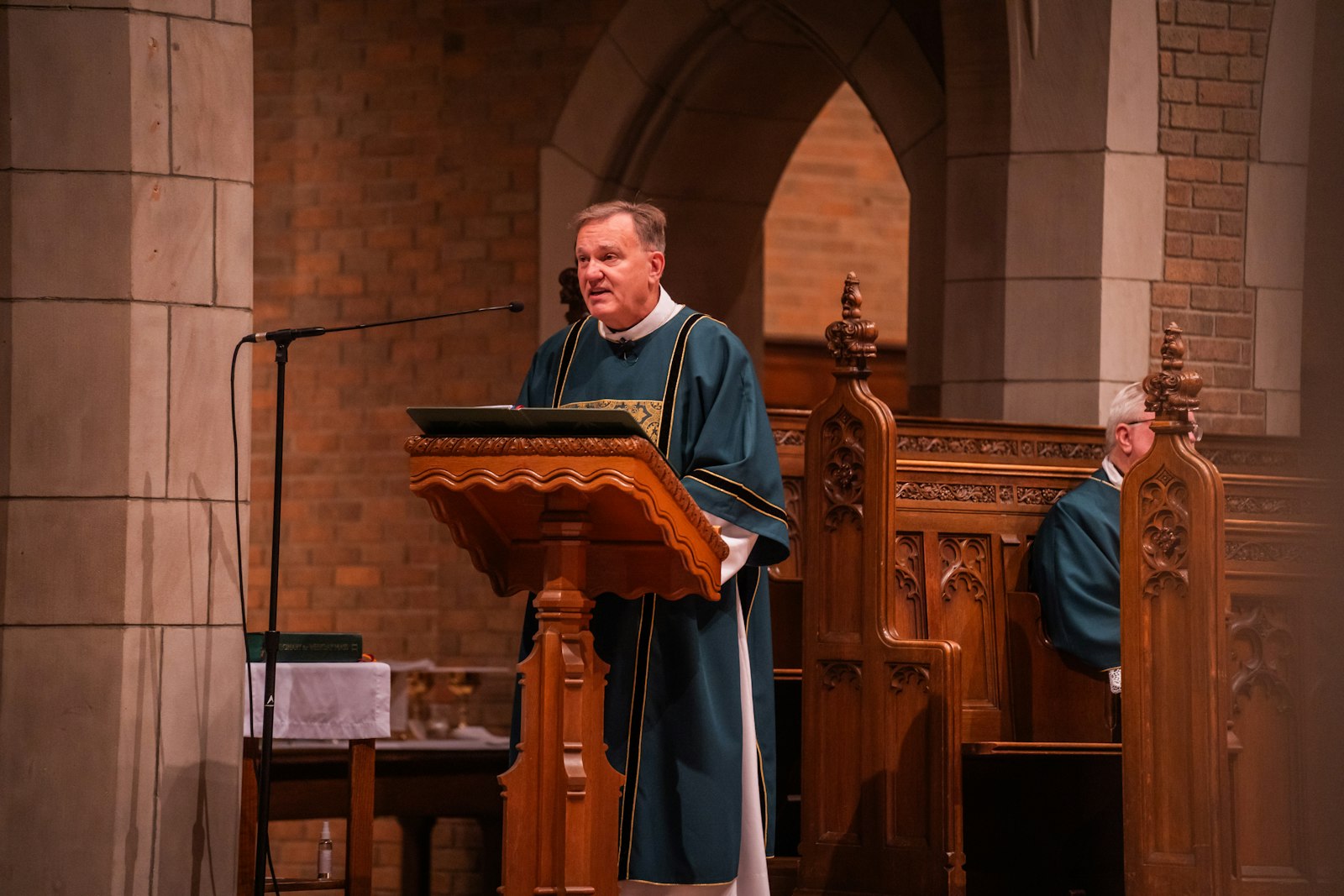Deacon Mike Houghton, director of UTG at Work, a new apostolate dedicated to helping working professionals share their faith in the workplace, gives the homily Oct. 25 during the 30th annual Mass for Commerce.