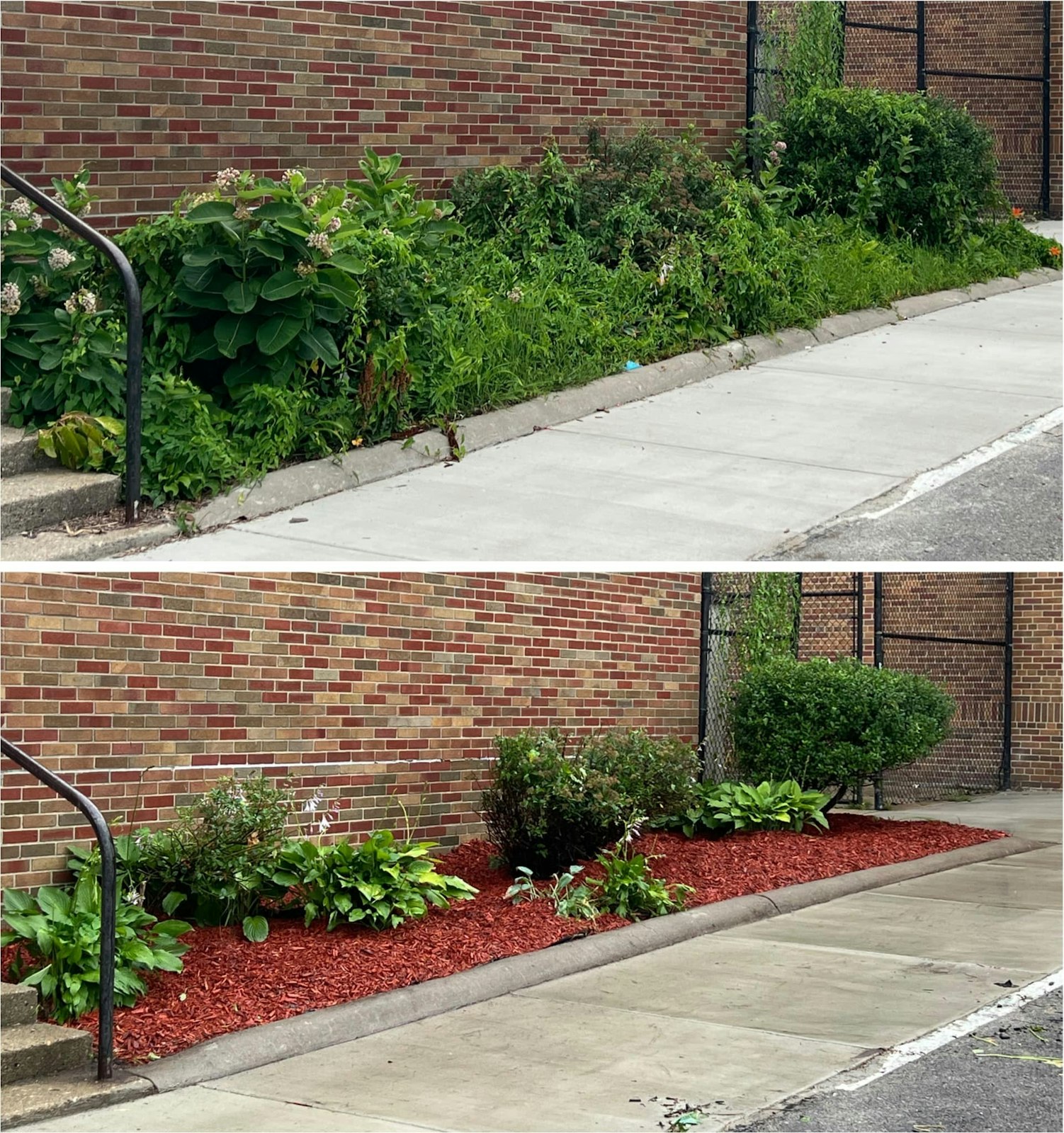 A before and after shot of the work the men did at Christ the King.