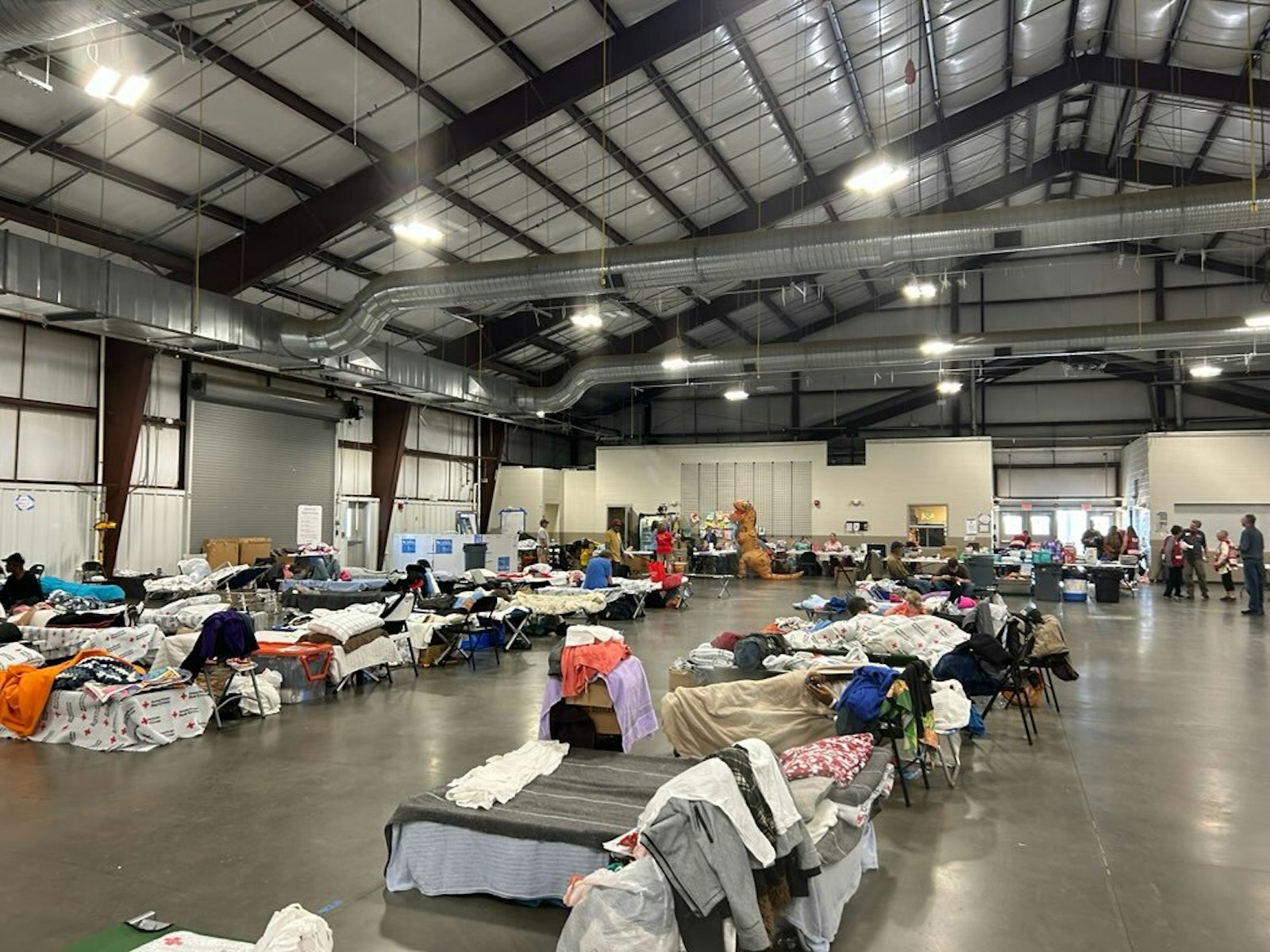 Koster explained that displaced persons are assigned cots in the Western North Carolina Agricultural Center. The majority of the residents are people "on the fringes of society" who might not have had the resources to evacuate the area before the hurricane hit. (Photo courtesy of Barbara Koster)