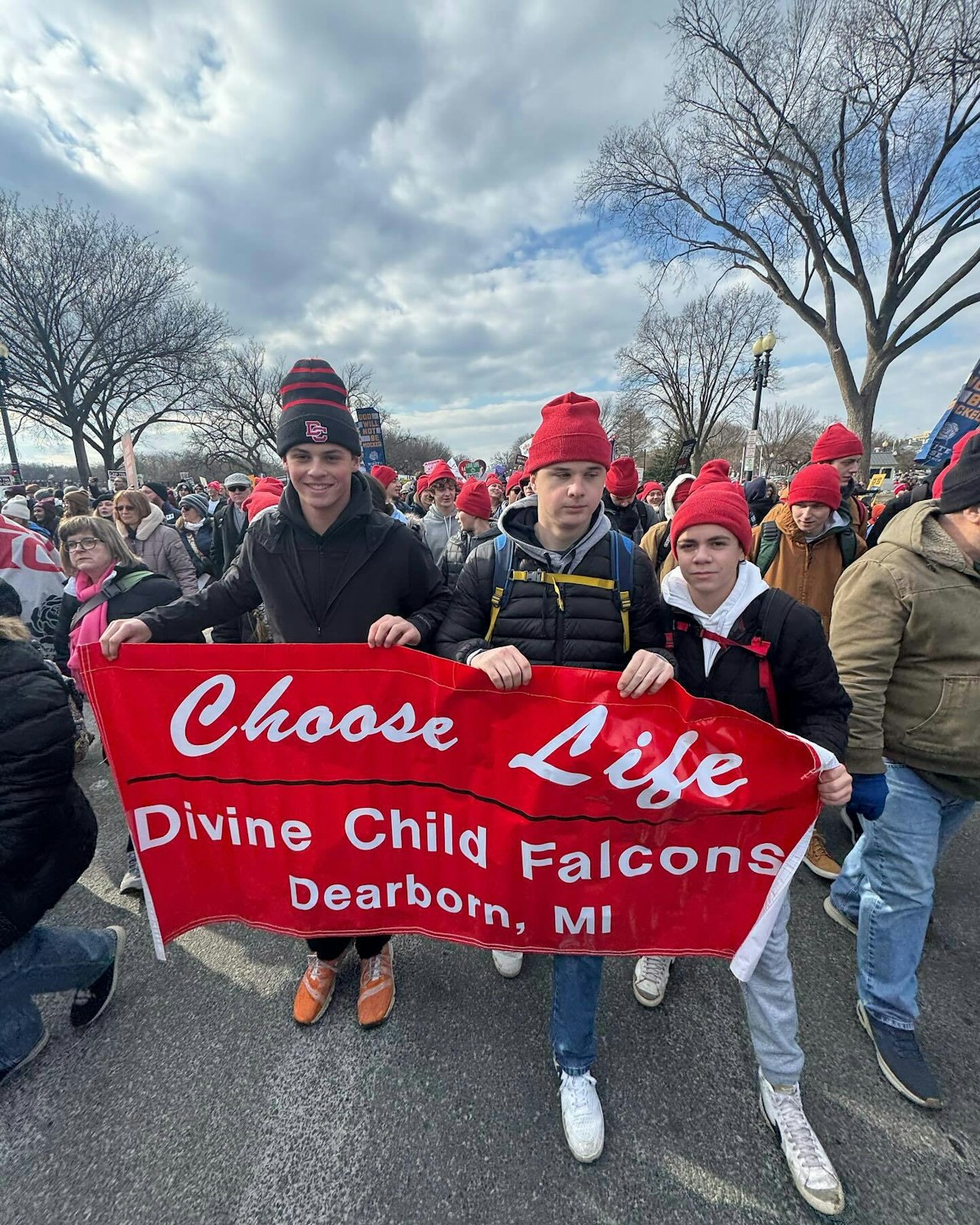 Eighty-six students from Divine Child High School in Dearborn made the journey to Washington, D.C., for the national March for Life. Mary Wilkerson, director of campus ministry at Divine Child, said having students make the trek to the nation's capital for the march is an important part of expressing the school's Catholic identity. (Photo courtesy Divine Child High School)