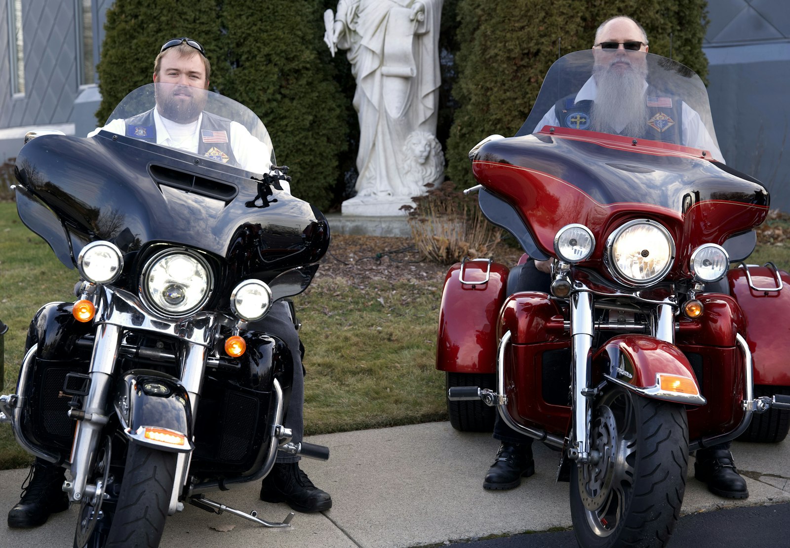 James Kubinski, left, and his dad Brian Kubinski are Knights on Bikes leaders in the state of Michigan. Prior to owning bikes, both father and son were already members of the Bishop Murphy Knights of Columbus Council 3257 in Warren, where they realized many of their fellow Knights also owned motorcycles.