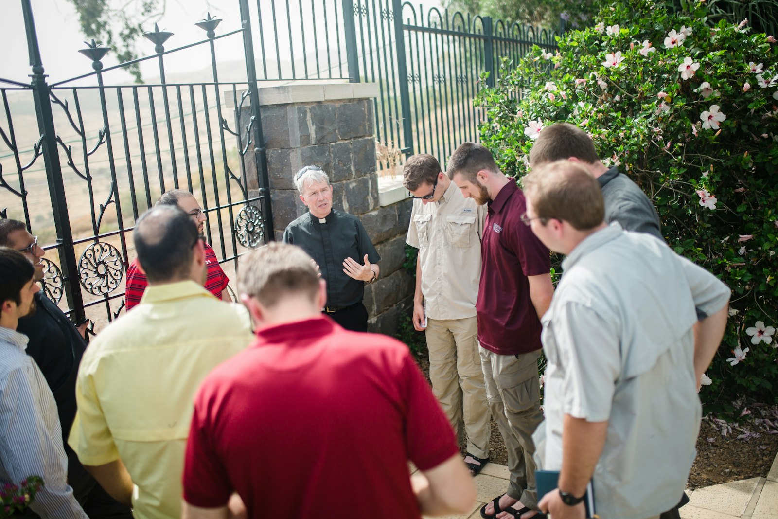 Msgr. Trapp leads a group of seminarians during a pilgrimage to the Holy Land in 2016, explaining sites important in the life of Christ and helping seminarians to pray through the experience as they discerned their own vocation as Christ's disciples and, one day, priests. (Courtesy of Sacred Heart Major Seminary)