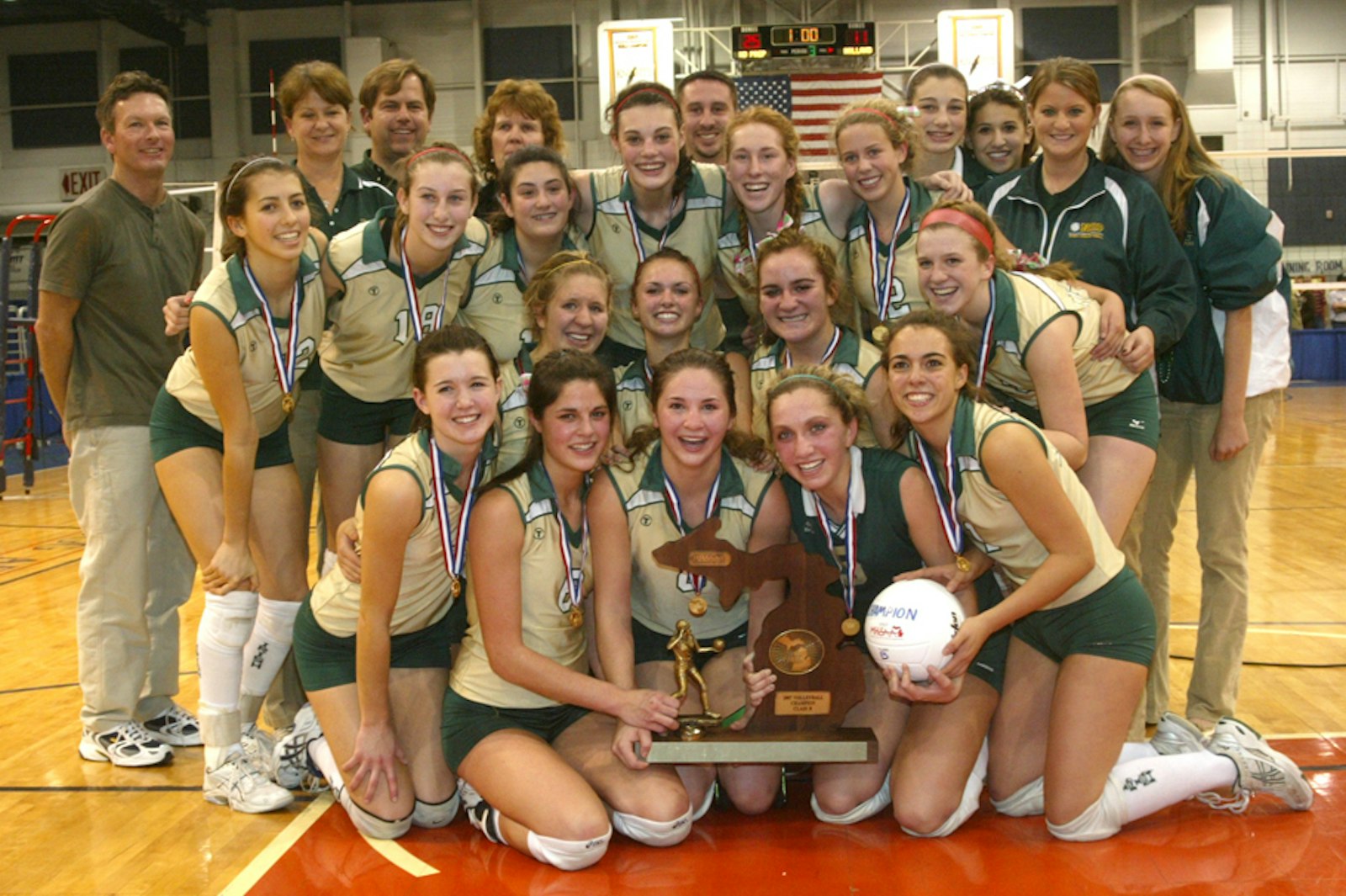 While a senior at Pontiac Notre Dame Prep, Molly (Coldren) Campbell (second row, second from right) led the Fighting Irish to the Class B state volleyball championship. Notre Dame Prep was the first school from Oakland County to accomplish the feat. (Photo courtesy of Notre Dame Prep athletics)