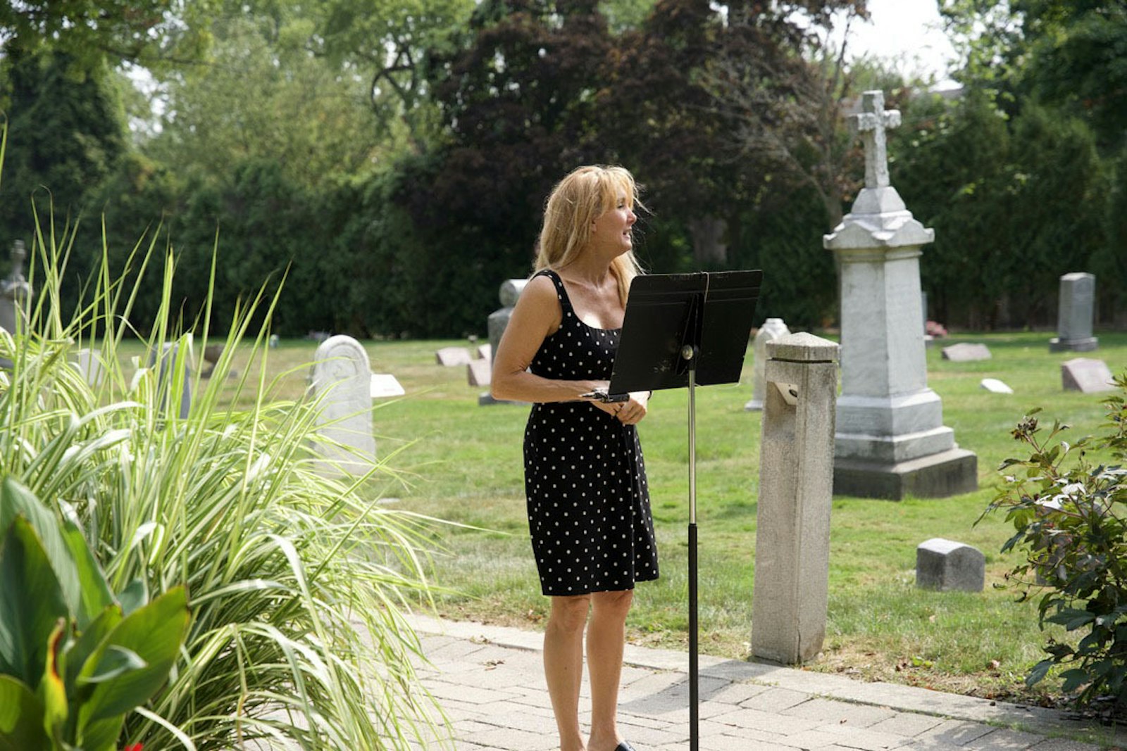 Pro-life activist and lawyer Rebecca Kiessling speaks during the prayer service Sept. 17 for victims of abortion at Assumption Grotto Cemetery. Kiessling, who was conceived in rape and nearly aborted herself, spoke about the pain of losing a child, relating her own experience as a mother of adopted children, two of whom died in 2020.
