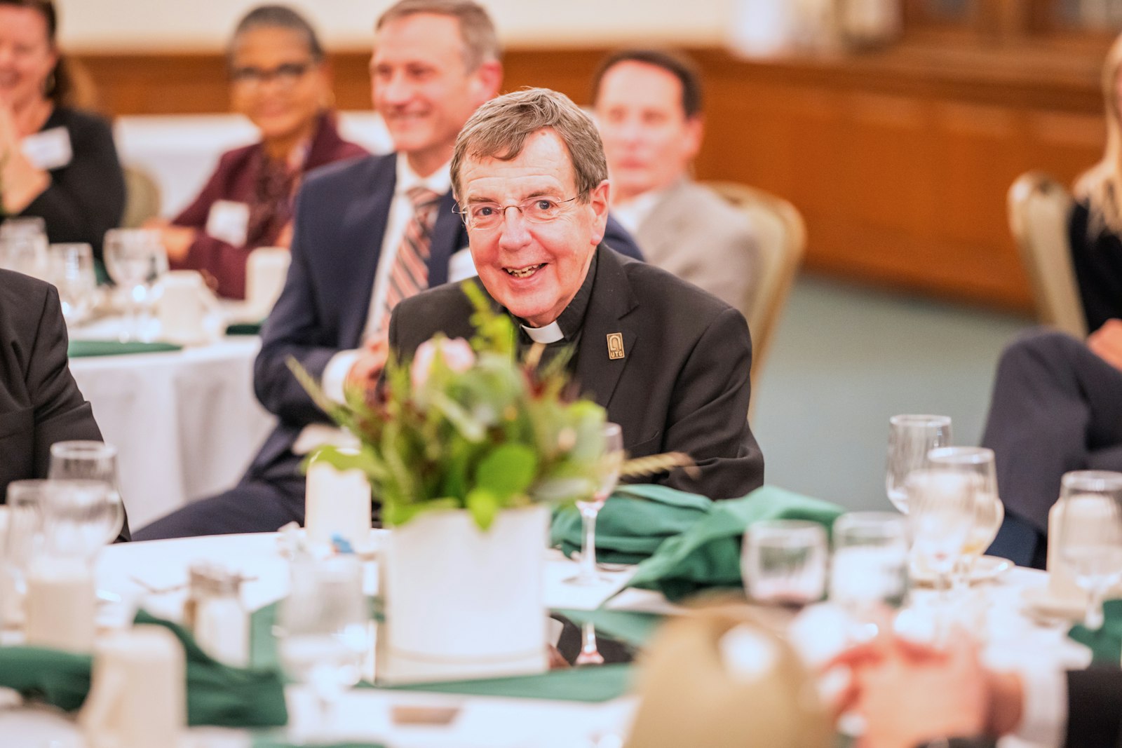 Archbishop Vigneron smiles Oct. 16 during a 75th birthday celebration in his honor with clergy, advisers and members of various consultative bodies at Sacred Heart Major Seminary. (Valaurian Waller | Detroit Catholic)