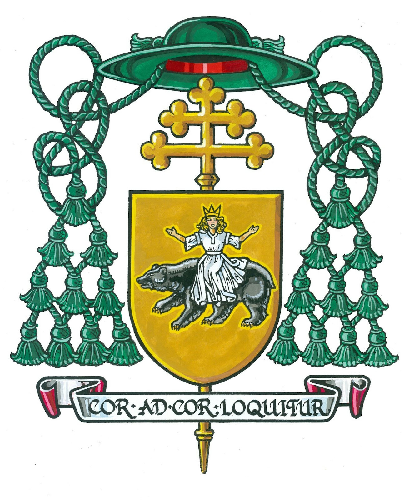 El escudo del Arzobispo Russell está adornado con su lema episcopal, "Cor ad cor loquitur (El corazón habla al corazón)". (Cortesía del arzobispo Paul F. Russell)