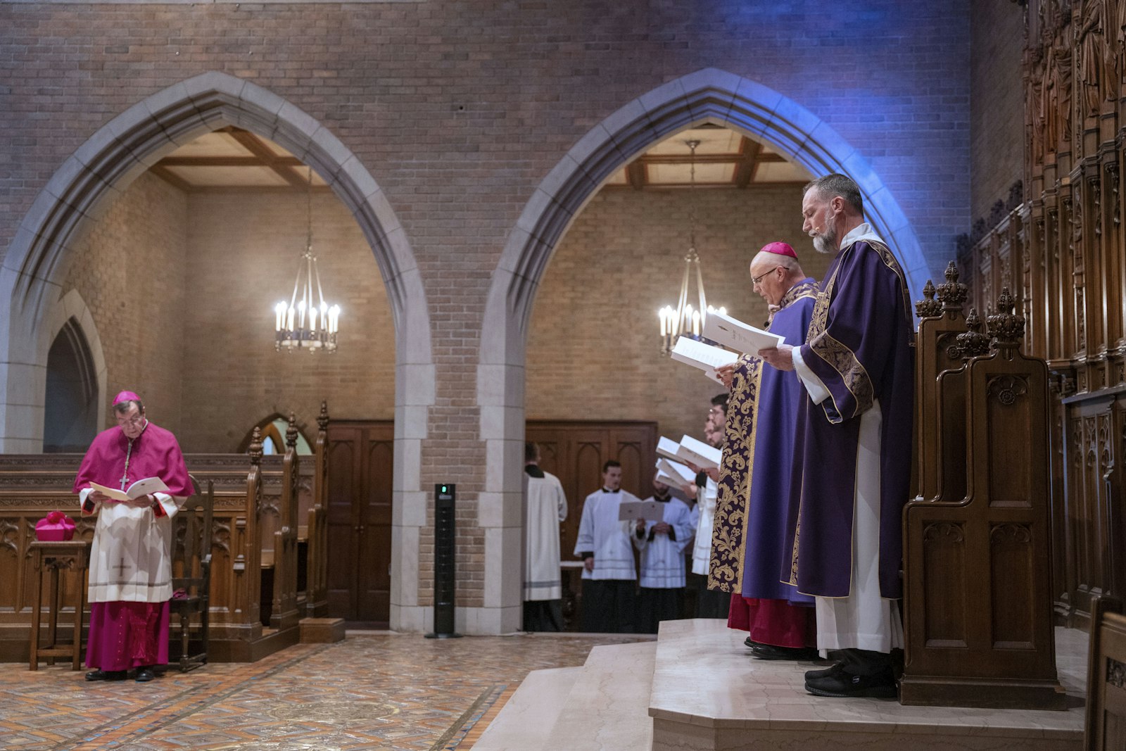 Archbishop Vigneron and about a half-dozen other bishops seated in choir participated in the solemn prayer service. (Valaurian Waller | Detroit Catholic)