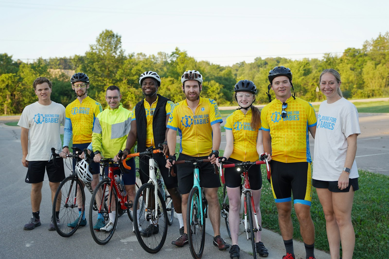 The Biking for Babies Michigan route team poses for a picture before beginning their 659.3-mile trek from Plymouth, Michigan, to Manchester, Missouri.