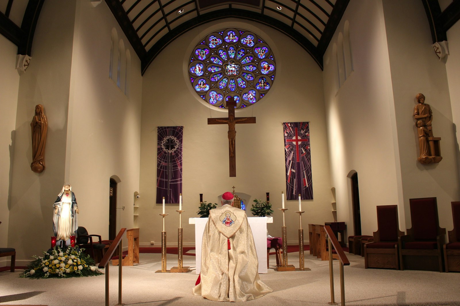 Bishop Monforton prays before the Blessed Sacrament at St. Agnes Church in Mingo Junction, Ohio. The bishop said he begins every morning with a holy hour, which is a chance for him to center his day on Jesus.