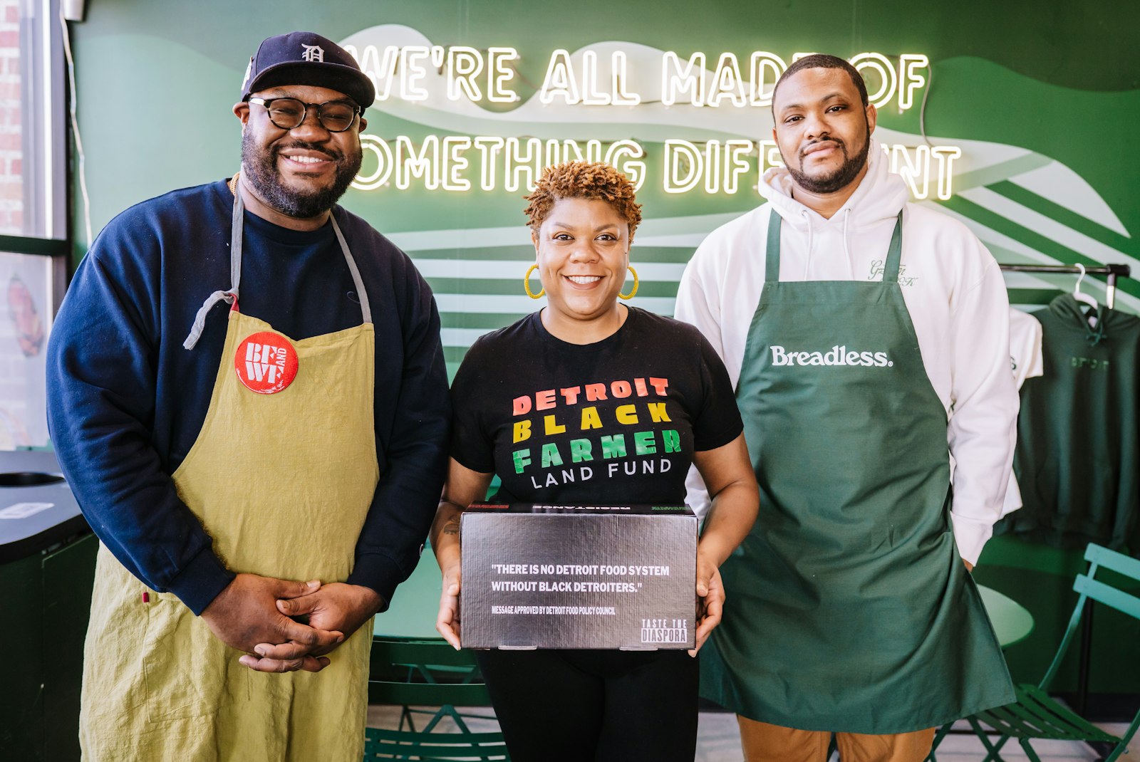 Goudia y sus cofundadores, los cofundadores Jermond Booze, a la izquierda, y Raphael Wright, a la derecha, no habían planeado hacer de "Taste the Diaspora" un evento anual, pero el entusiasmo de la comunidad los llevó a hacerlo ahora por un tercer año consecutivo, también organiza eventos durante Juneteenth. Este año, Goudia dijo que se concentraron en la ayuda mutua y en proporcionar comidas gratis, ya que la inseguridad alimentaria ha aumentado aún más en Detroit.