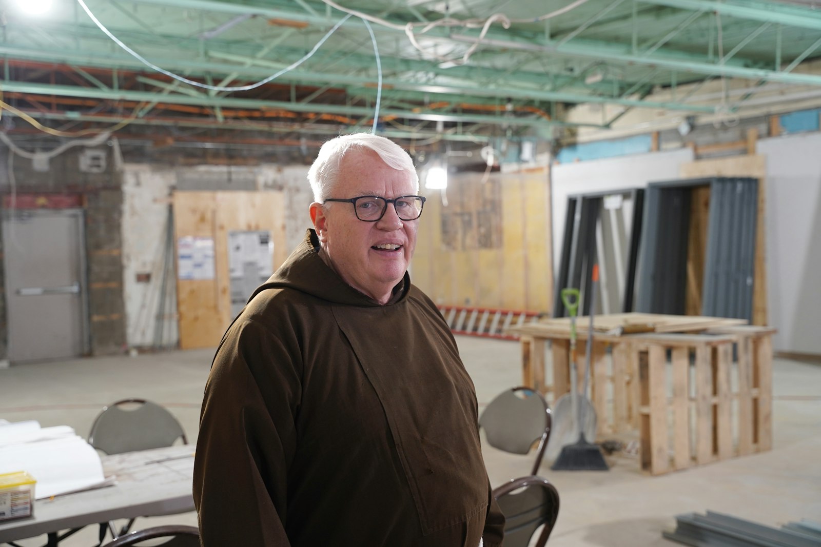 Bro. Wegner said he thought of renovations to the Capuchin Soup Kitchen on Meldrum Street shortly after taking a tour of the kitchen in March 2021. A big priority for him was installing permanent showers for guests after seeing temporary showers set up in the kitchen's parking lot. (Daniel Meloy | Detroit Catholic)