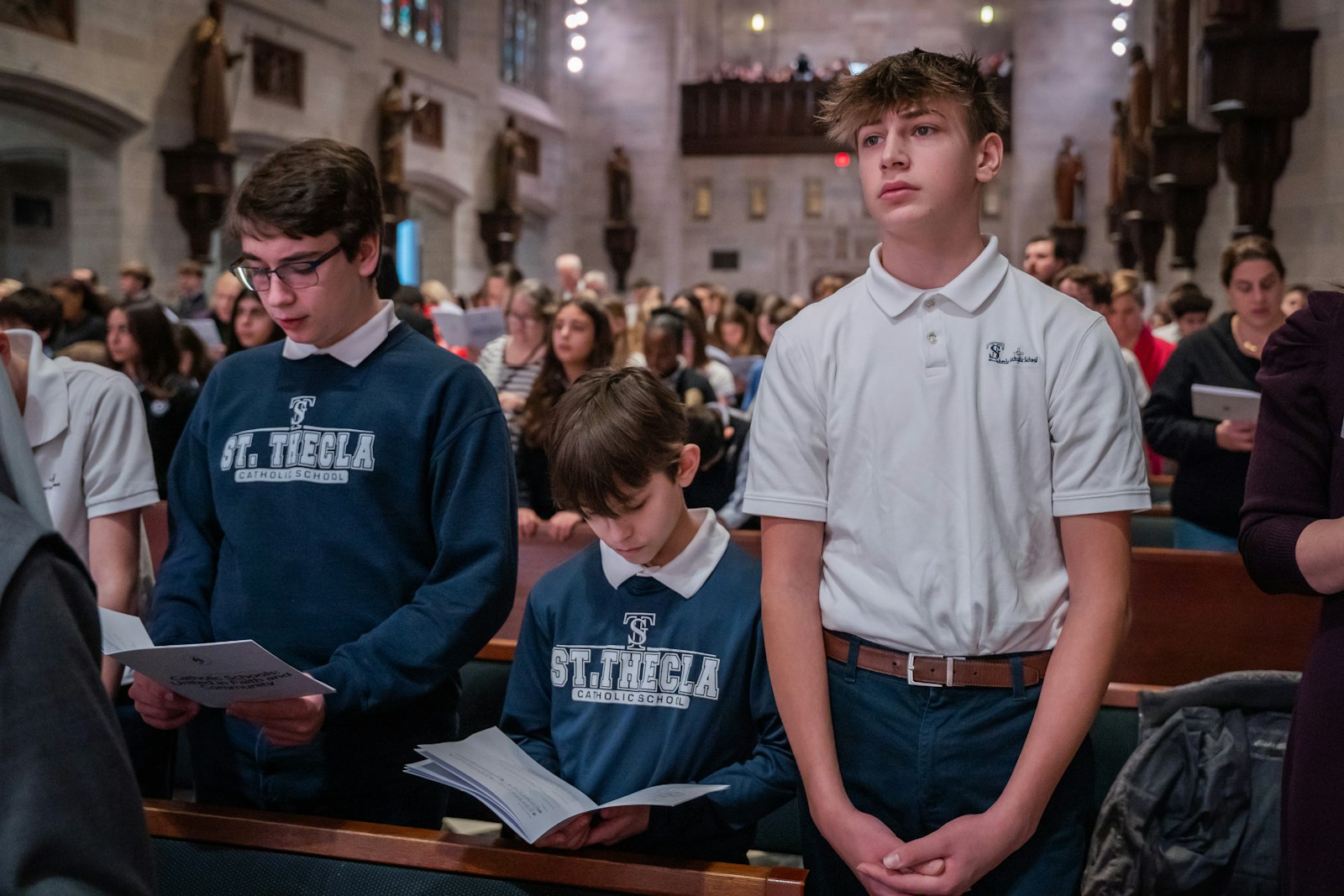 Students from St. Thecla Catholic School in Clinton Township take part in the annual Catholic Schools Week Mass. The week celebrates academics, faith and service in a Catholic educational setting and provides an opportunity for schools to showcase what they can offer to the community.