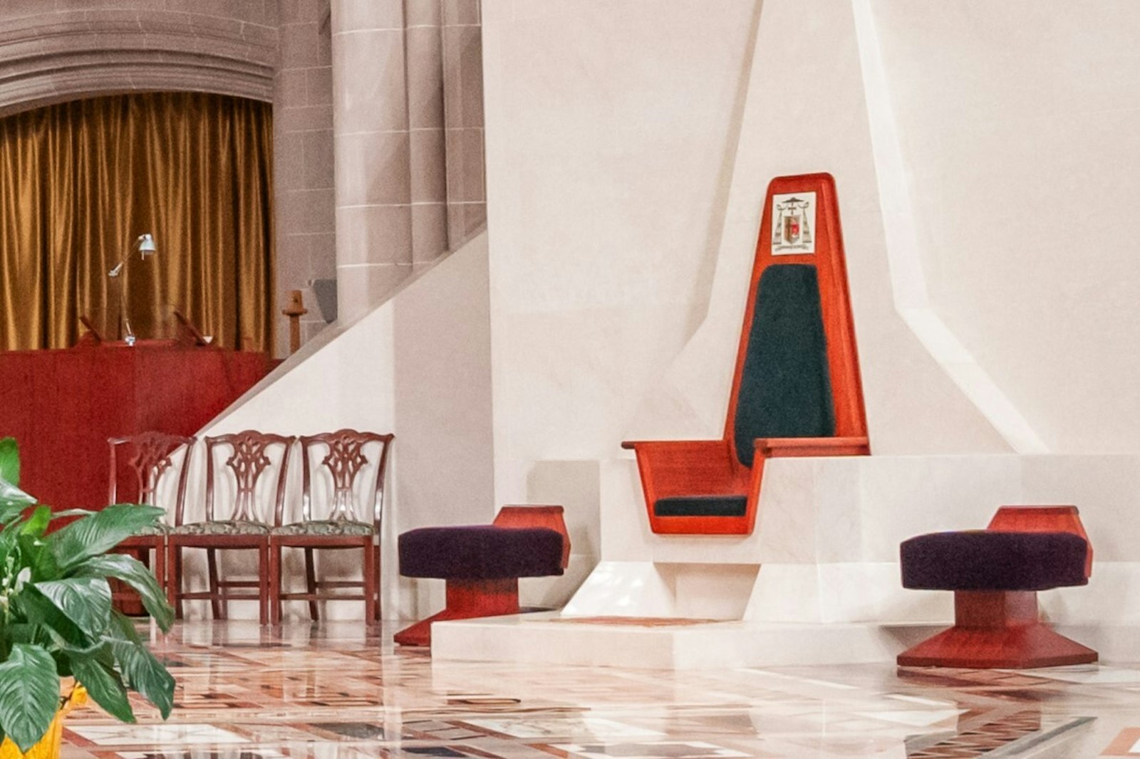 The cathedra, or archbishop's chair, is pictured inside the Cathedral of the Most Blessed Sacrament in Detroit. On March 18, Archbishop Weisenburger will sit on the cathedra for the first time, signifying the inauguration of his ministry as archbishop of Detroit. (Valaurian Waller | Detroit Catholic)