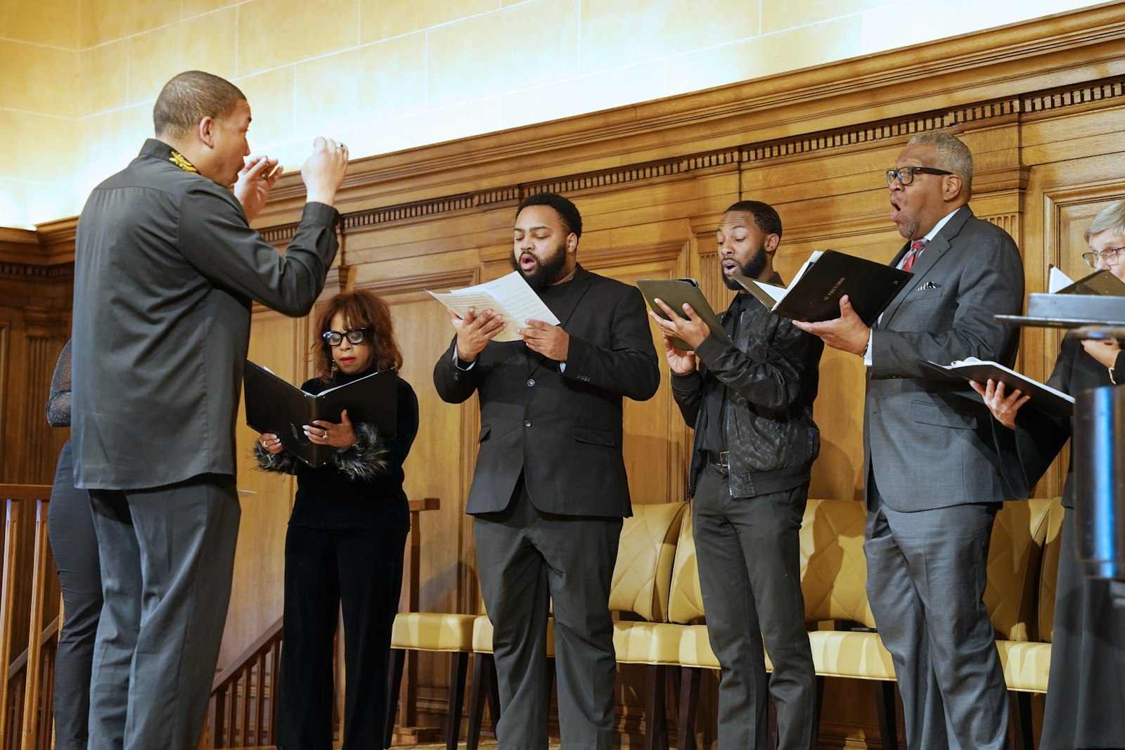 Members of the Black Catholic Ministries Gospel Choir sing "Carol of the Bells" during the sixth annual Catholic Foundation of Michigan grant award celebration on Dec. 13 at the Detroit Athletic Club. The Archdiocese of Detroit's Office of Black Catholic Ministry received a $5,000 grant for "Songs of Freedom: Sacred Music of Black Composers."