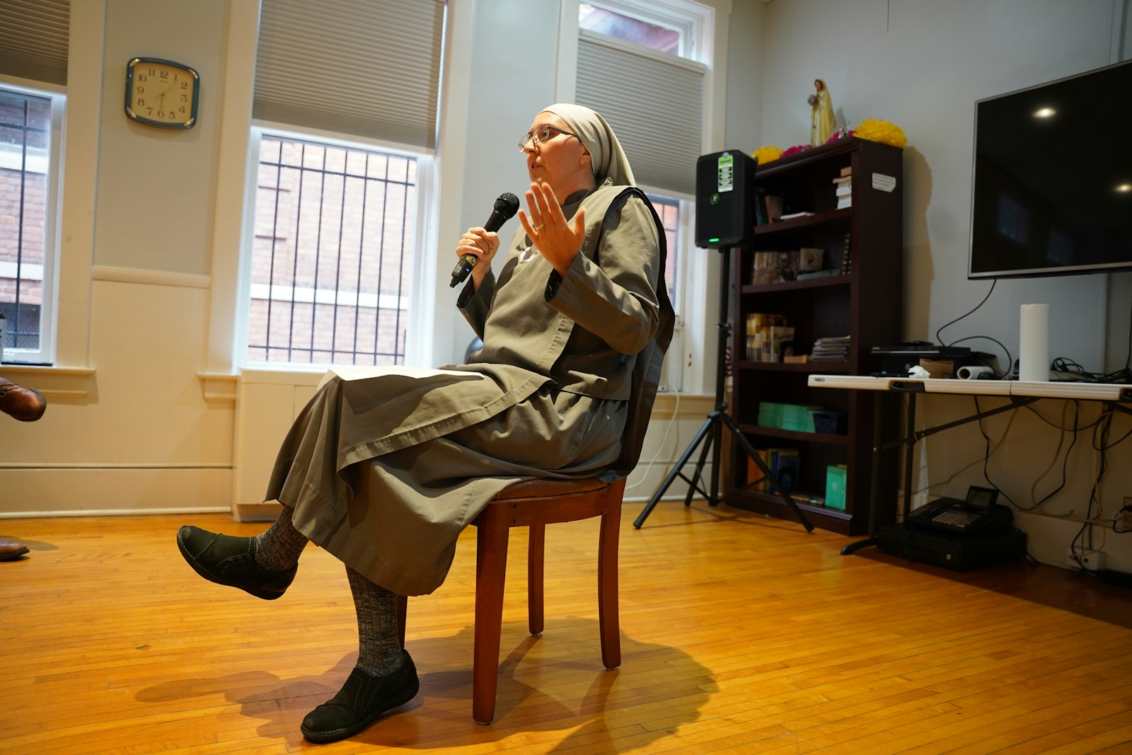 Sr. Kateri Burbee, SOLT, gives a talk about St. John Paul II's Theology of the Body on Facebook Live and Instagram on Sept. 28 during one of Cor Ignis' monthly meetups. Thunderstorms in the area precluded in-person attendance.