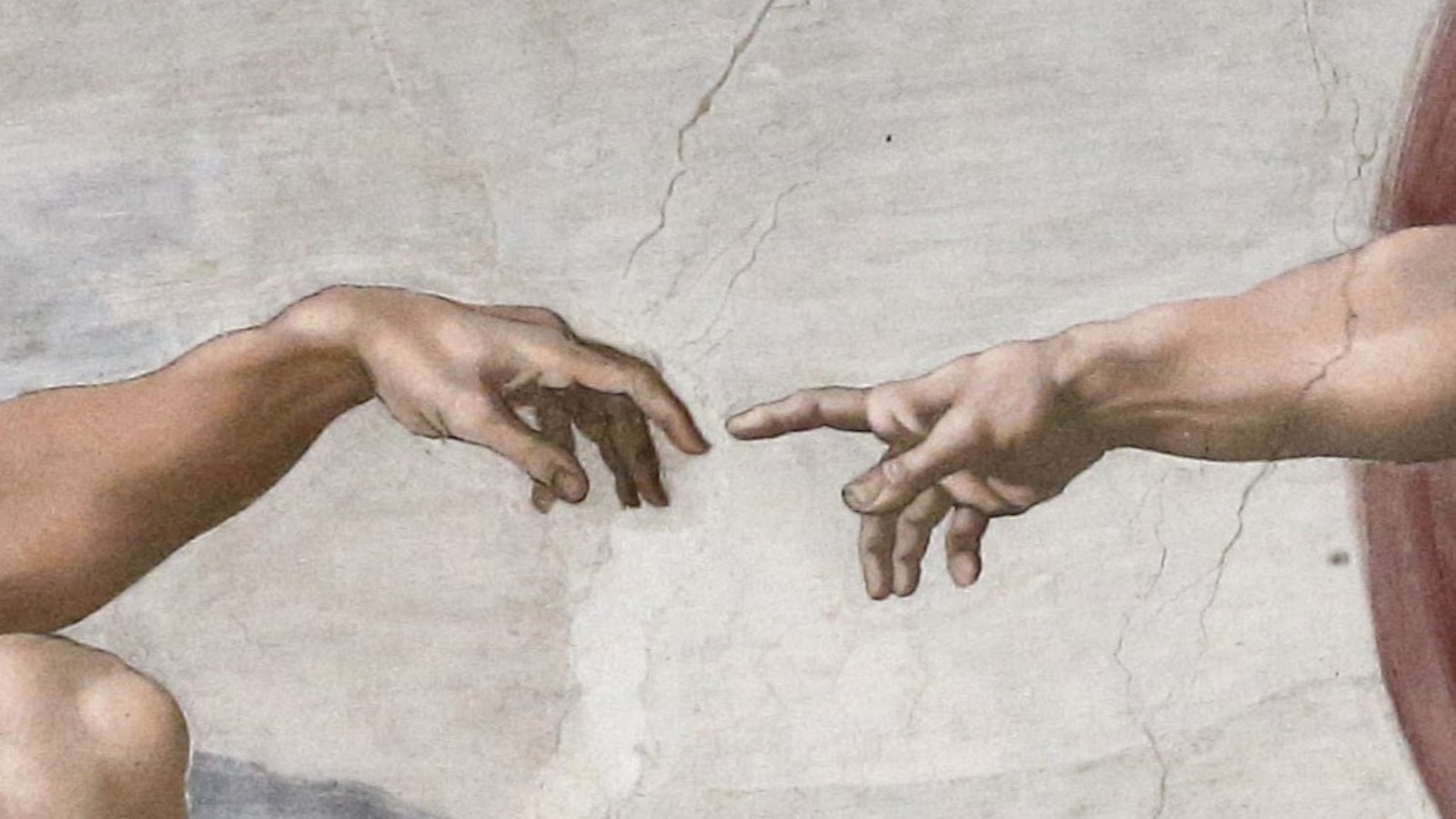 A closeup of Michelangelo's "The Creation of Adam," painted on the ceiling of the Sistine Chapel in Rome. (Paul Haring | CNS photo)