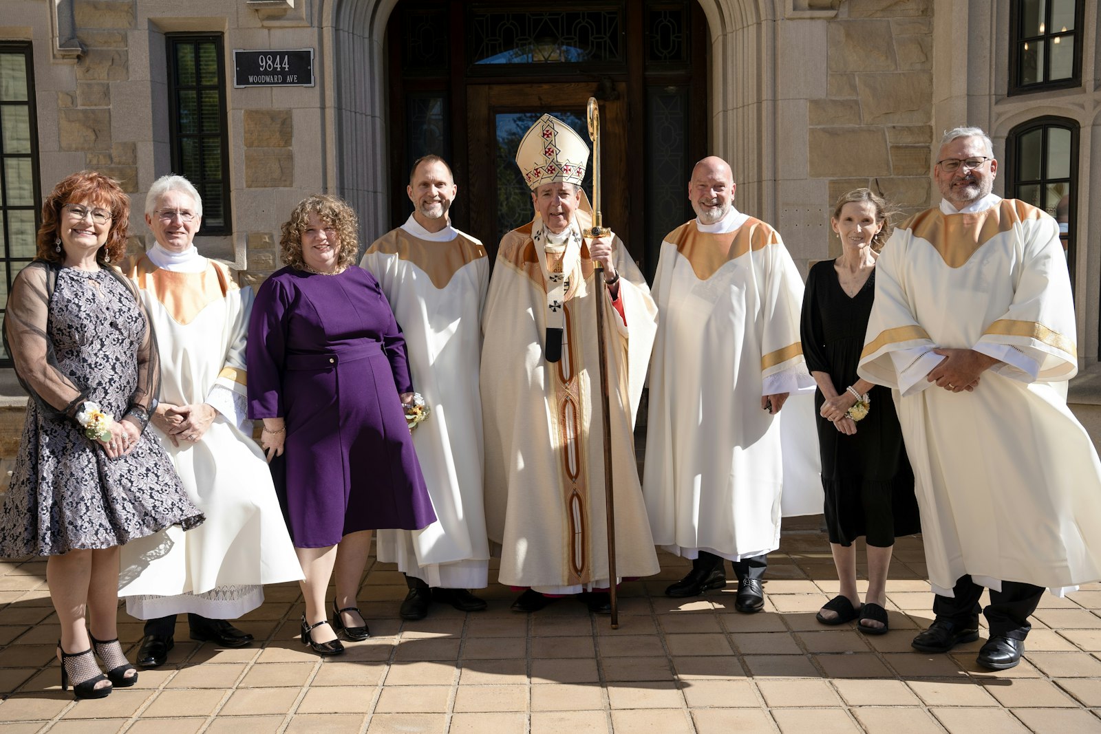 On Saturday. Oct. 5, Archbishop Allen H. Vigneron ordained four men to the permanent diaconate. From left to right, Pamela Stephenson, Deacon Arvin L. Stephenson, Elaine Robeck, Deacon Charles M. Robeck, Archbishop Vigneron, Deacon Christopher J. Jaskowiec, Carol Sienkowski and Deacon Mark Sienkowski. (Photos by Gabriella Patti | Detroit Catholic)