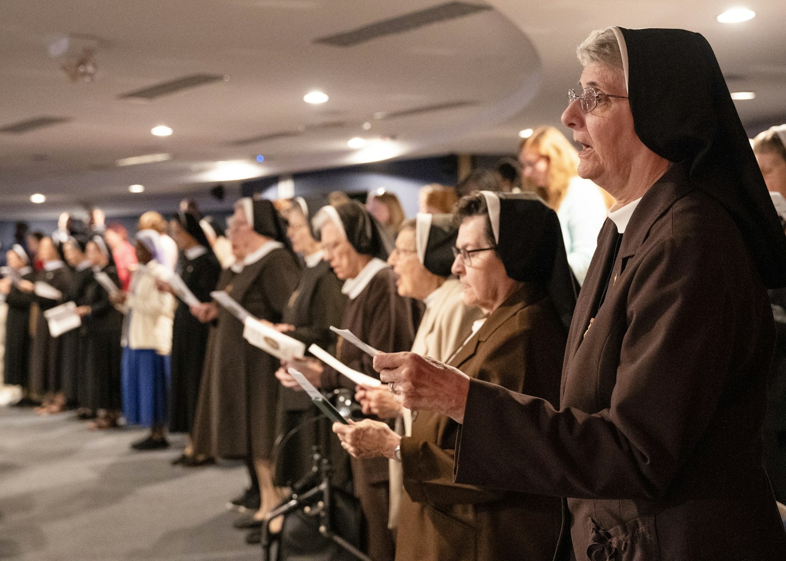 About 20 members of the Felician Sisters of North American, celebrating their congregation's 150th anniversary in the United States, attended the inauguration of Christopher Dougherty, Ph.D., in Madonna's auditorium on Oct. 11.