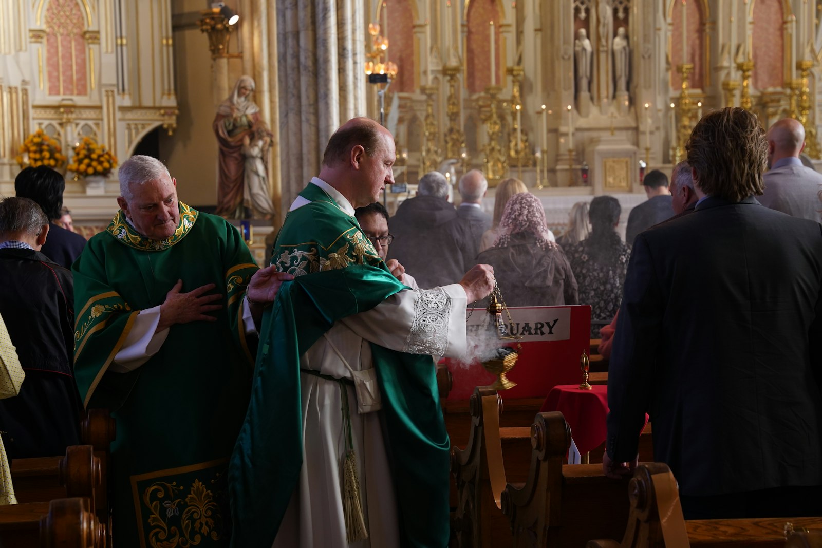 Fr. Greg Tokarski, a priest in solidum serving Mother of Divine Mercy Parish, incensed each of the relics following Mass and preached on the importance of commemorating the saints through veneration.