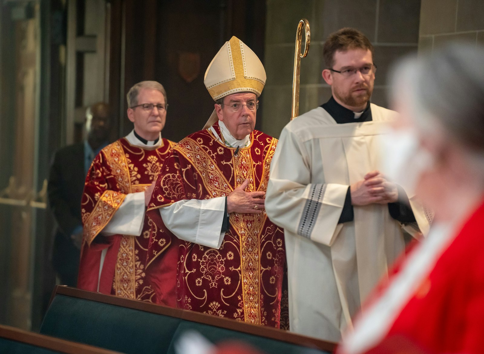 Archbishop Vigneron processes into the Cathedral of the Most Blessed Sacrament for the Pentecost Vigil on June 4. The vigil has served as an opportunity for the archbishop to summarize the Church's missionary efforts and plans for the future.