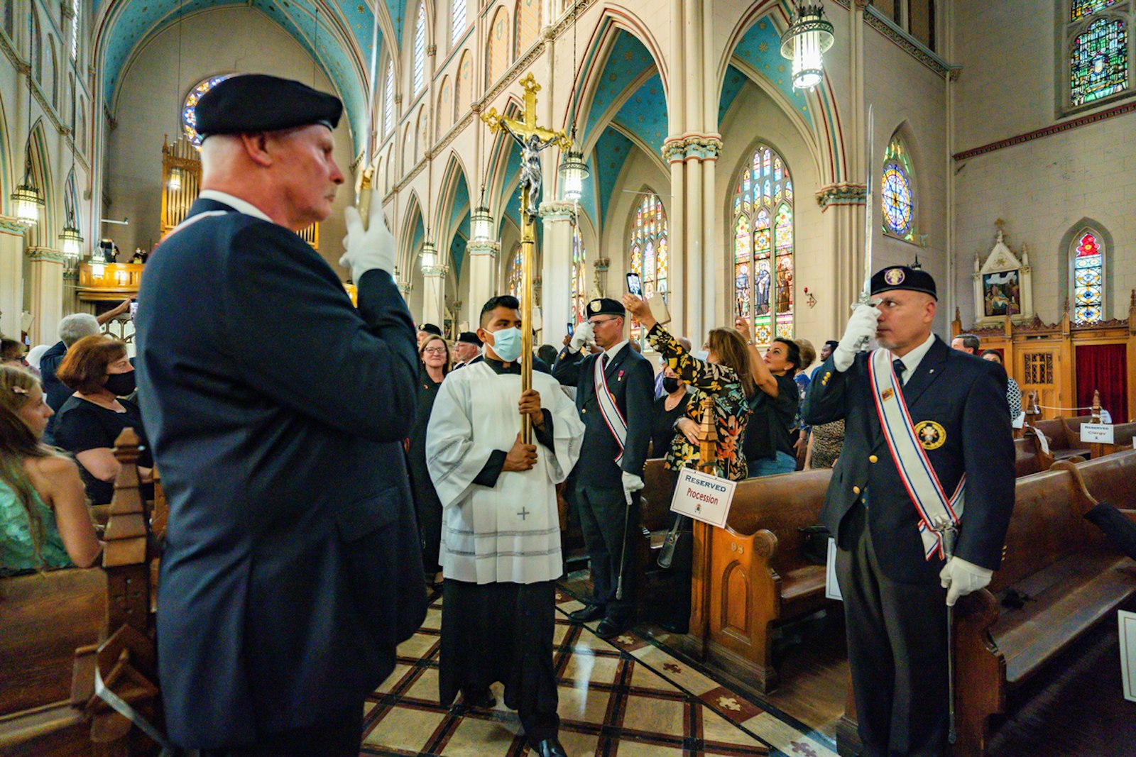 Members of the parish and community celebrate the feast of Ste. Anne at the Basilica of Ste. Anne in southwest Detroit on July 26, 2021. As part of the partnership with The Catholic Initiative, Ste. Anne Parish will retain "exclusive and permanent rights to use the property as a Catholic church and basilica,” ensuring its future while preserving the historic basilica for centuries to come. (Photo by Valaurian Waller | Detroit Catholic)