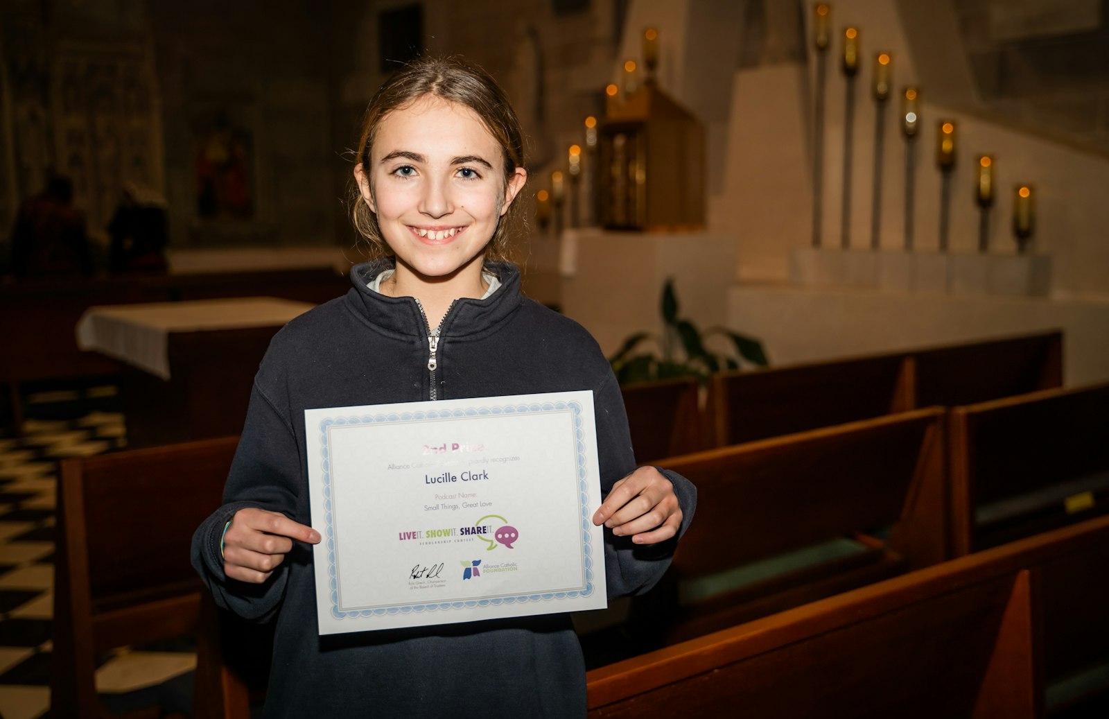 Lucille Clark, the second-place scholarship winner, was chosen from among the 10 finalists to produce a limited series of her podcast, "The Little Way," alongside the Archdiocese of Detroit's Department of Communications. Clark's podcast idea is based on the life and works of St. Therese of Lisieux.