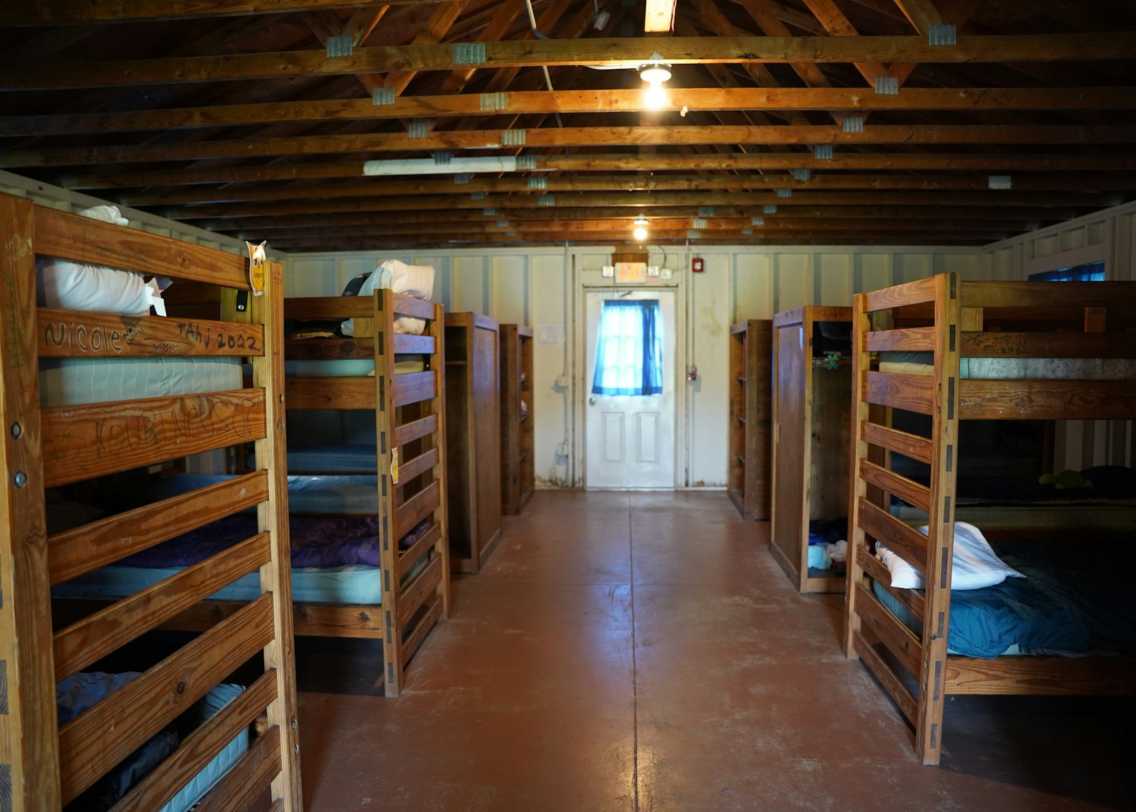 One of the cabins at Camp Ozanam, which was founded in 1923 by the Society of St. Vincent de Paul. Originally a boys camp, the society later opened a nearby girls camp, Camp Stapleton, in 1940. The camps merged in 2004, and Camp Ozanam is now co-ed.