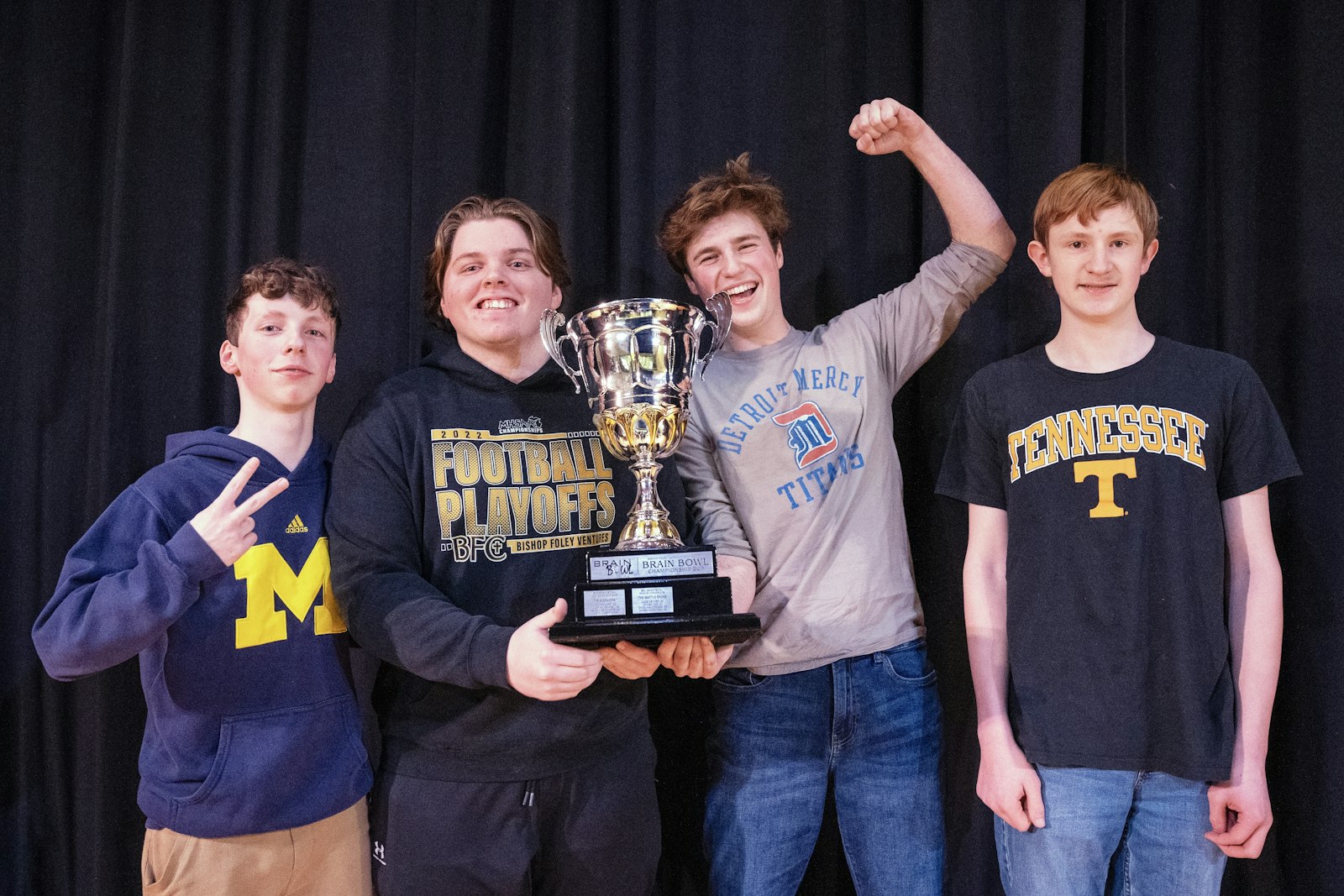 The teams are made up of four students each, with one representative from each grade. From left to right, the winning team included Andrew Bishop ('27), Andrew Glaza ('25), team captain Bennett Arakelian ('24), and Andrew Tanner ('26).