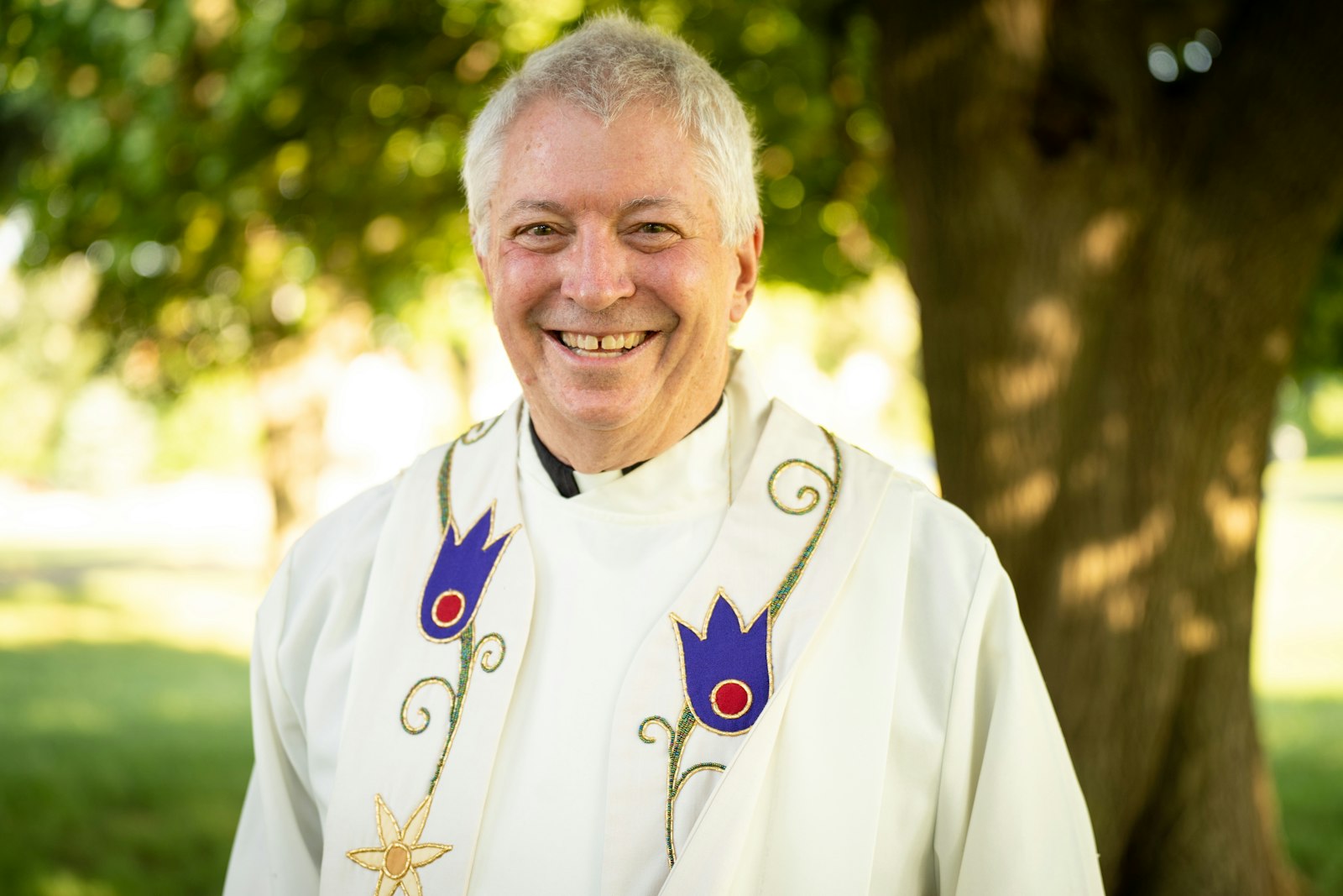 Fr. Charles Morris, professor at Madonna University and chaplain to the St. Kateri Circle, wears a stole made in Ontario commissioned in 1997 by the Ojibwe and Wyandot tribes for Native American ministry. The stole features beads woven into patterns that carry great significance in the Ojibwe and Wyandot communities.