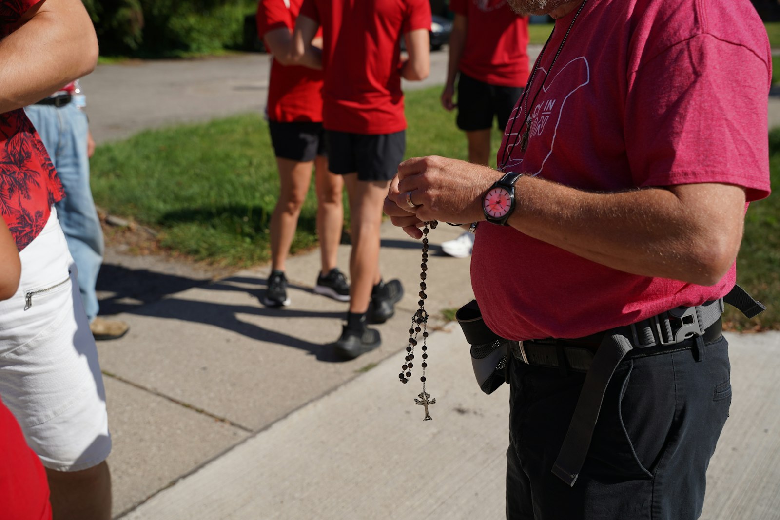 Pilgrims pray the rosary, the Divine Mercy chaplet and the Angelus during the pilgrimage, along with time for sharing personal reflections.