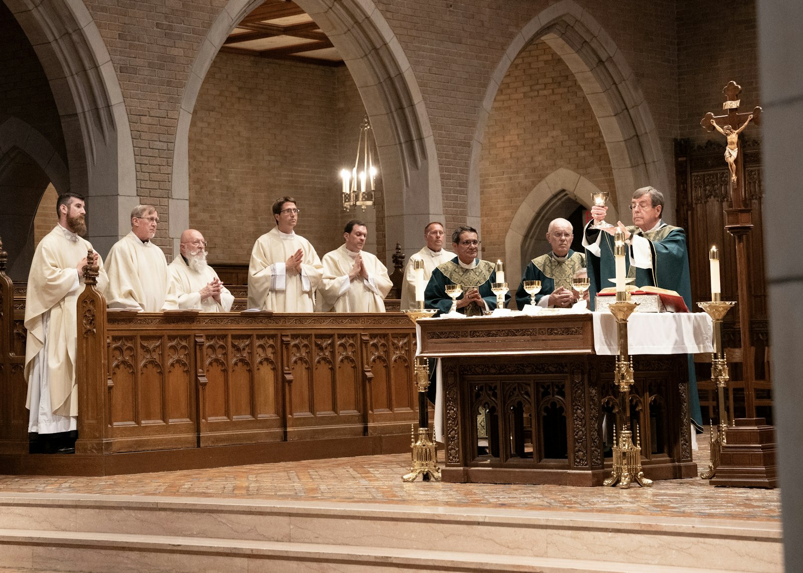 Detroit Archbishop Allen H. Vigneron, right, offers Mass for this year's jubilarians in the chapel at Sacred Heart Major Seminary in Detroit on Tuesday, June 18.