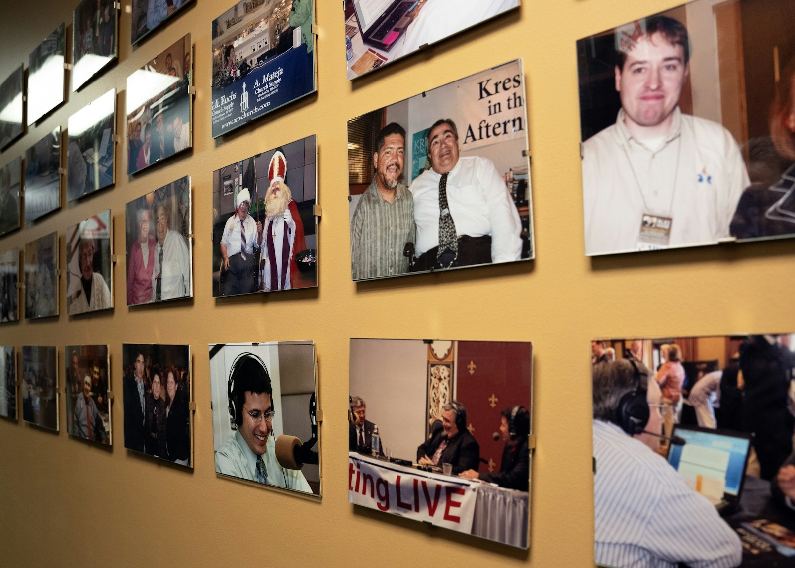 Photos on the walls depict Kresta with some of the many guests he interviewed on his iconic program, "Kresta in the Afternoon."