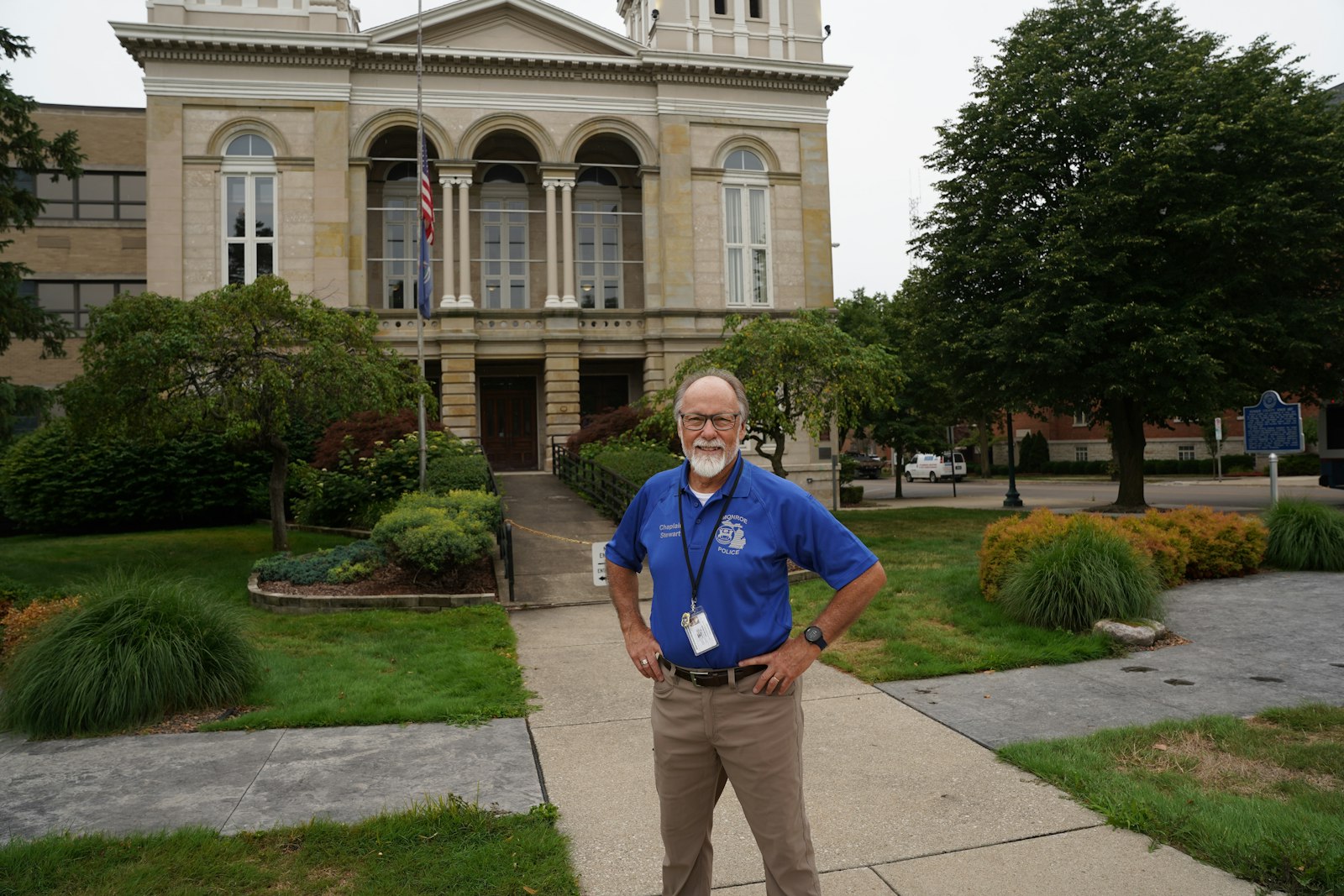 Deacon Stewart stands in front of the Monroe County Courthouse. Deacon Stewart can often be seen in the courthouse, at community events, law enforcement public outreach efforts and volunteering in the community, one of the many reasons why he was chosen as this year's Monroe County Liberty Bell Award recipient.