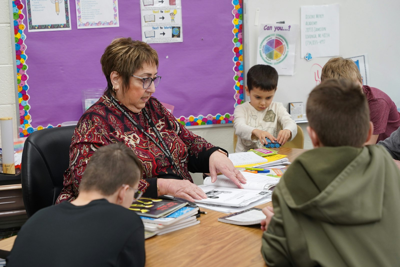 Louise Zilka is the reading and language arts teacher at Divine Mercy Academy after teaching nine years at Most Holy Trinity in Detroit and 30 years at Lincoln Park Public Schools, primarily working with children with special needs.