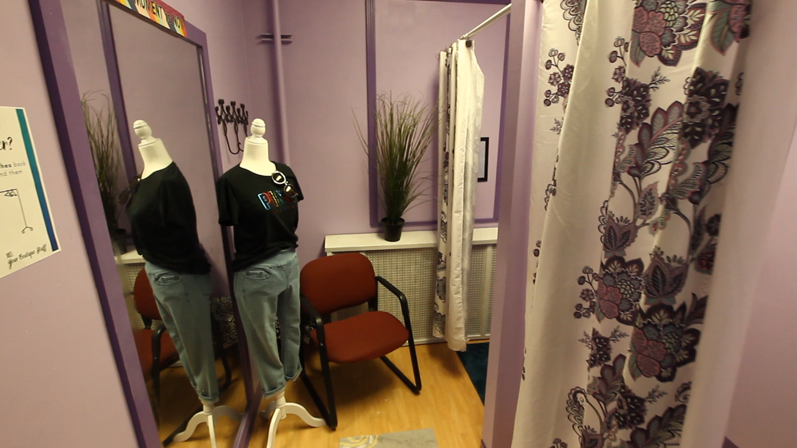 A dressing room next to the clothes closet where girls can "shop" for clothing. Although life on campus is not meant to be a permanent home, Vista Maria makes sure that the girls have everything they need on campus.