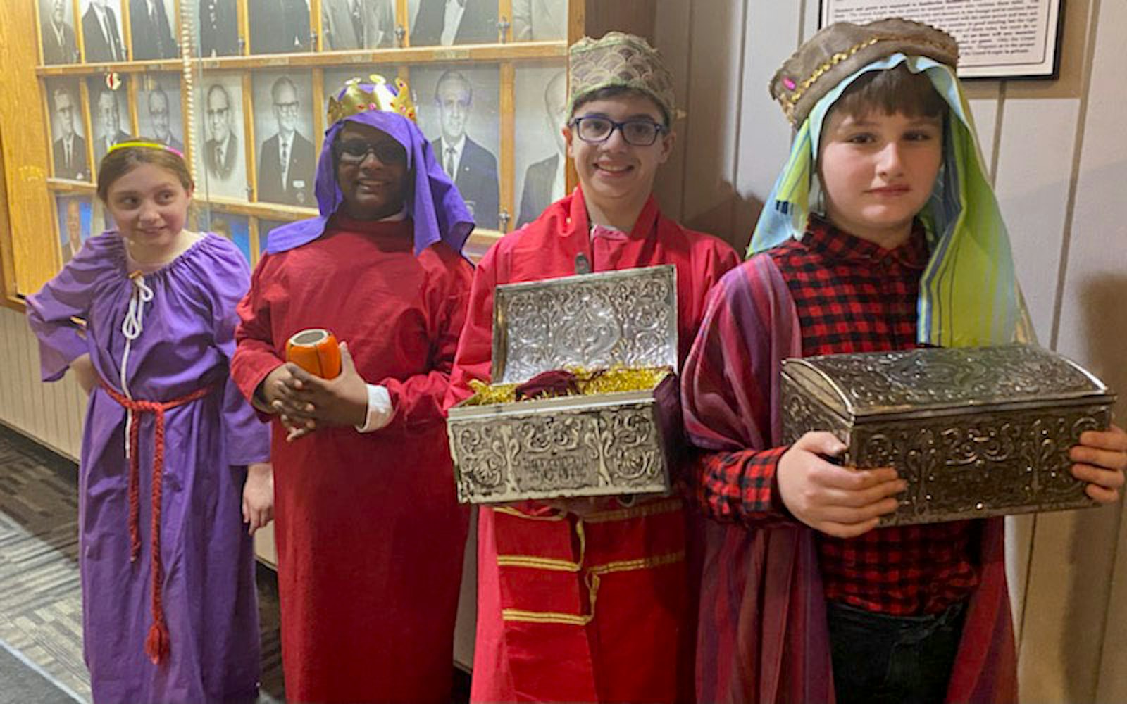Children dress as the three kings during St. John Paul II Classical Catholic School's Epiphany party at the Knights of Columbus Hall in Wyandotte in January 2023. The children carried the traditional gifts of gold, frankincense and myrrh. (Courtesy photo)