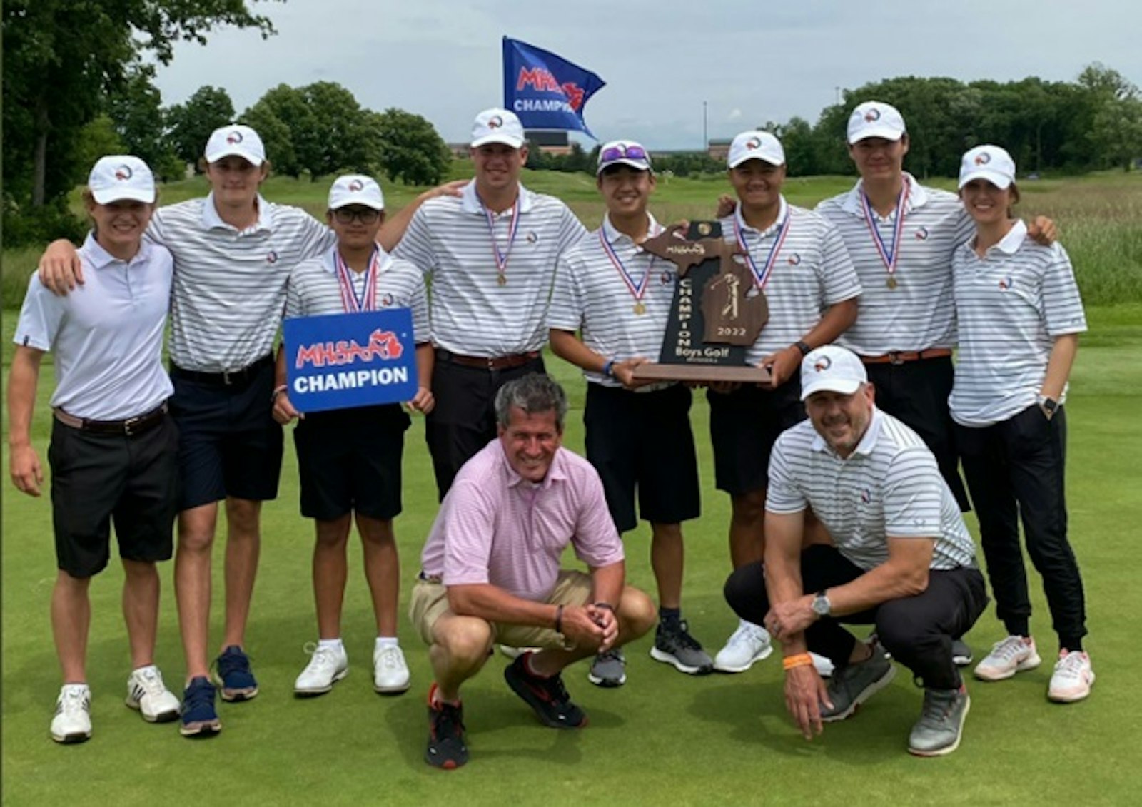 Brother Rice won its second consecutive state title in golf, finishing 17 strokes ahead of Richland Gull Lake. It was the 10th overall title for the Warriors. (Photo courtesy of the MHSAA)