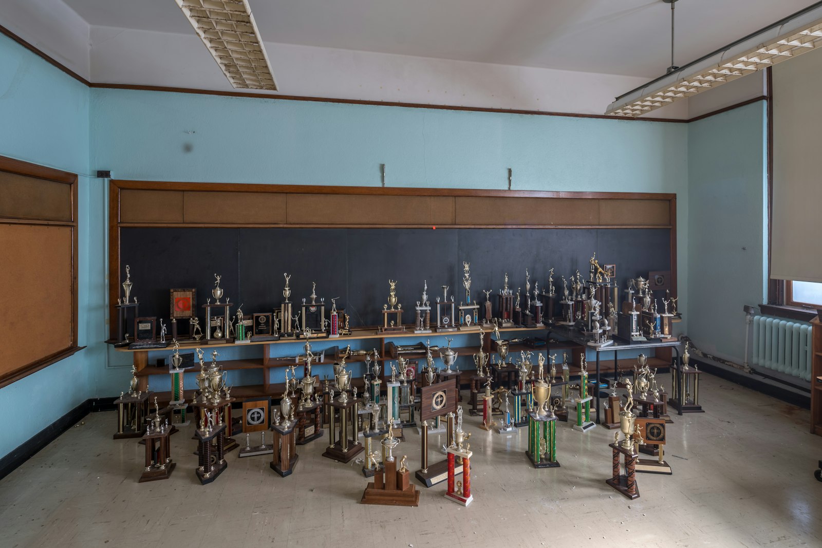 Trophies and awards are pictured in a classroom of the former St. Mary of Redford school building on Detroit's west side. Under a plan proposed by Volunteers of America Michigan, the classrooms will be transformed into housing units. (Photos by Helmet Ziewers | Courtesy of St. Mary of Redford Parish)