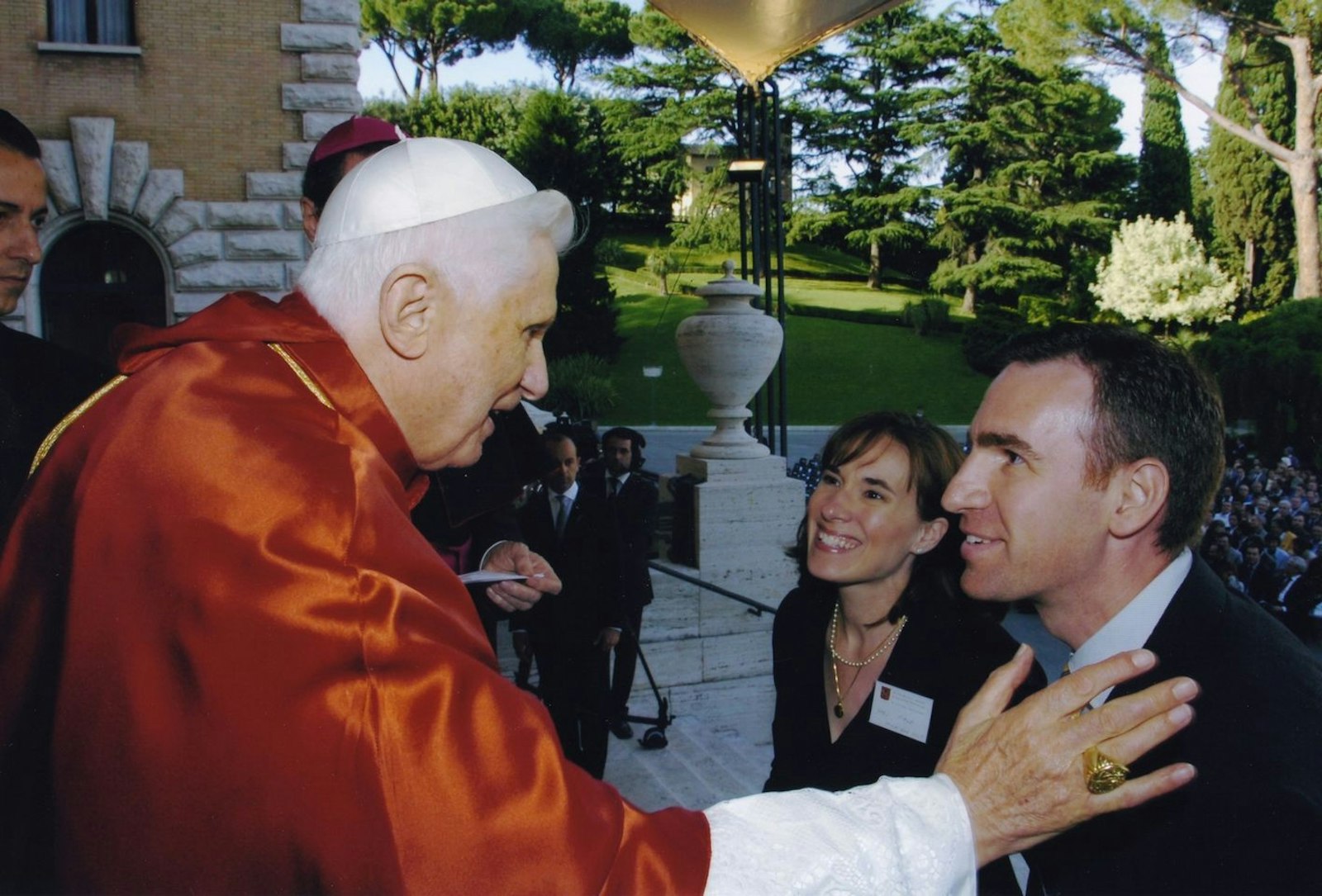 John Hale and his wife meet Pope Benedict XVI in 2007. The family also saw the pope in 2008. Hale said he's always had a love for Pope Benedict and his holy presence. (Photo courtesy of John Hale)
