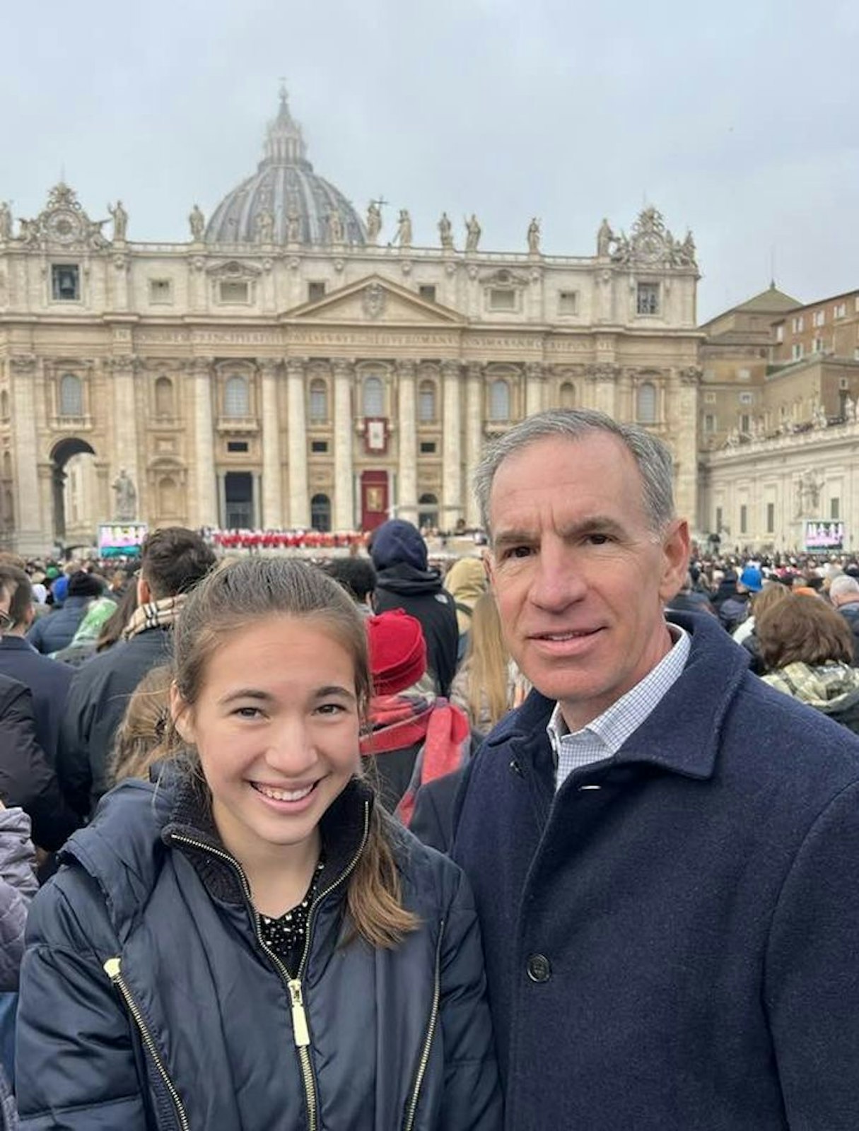 John Hale and his daughter attend Pope Benedict XVI's funeral on Jan. 5, 2023. The family met Pope Francis in 2008 and happened to be on a pilgrimage to Italy when Pope Benedict XVI passed away. (Photos courtesy of John Hale)