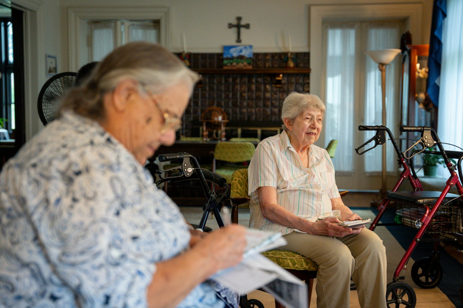 Sr. Mary Frances Roberts, HVM, right, entered the Sisters, Home Visitors of Mary, in 1953, four years after the community was established in the Archdiocese of Detroit to minister to immigrants moving to the city, going door to door to introduce the Catholic Church.